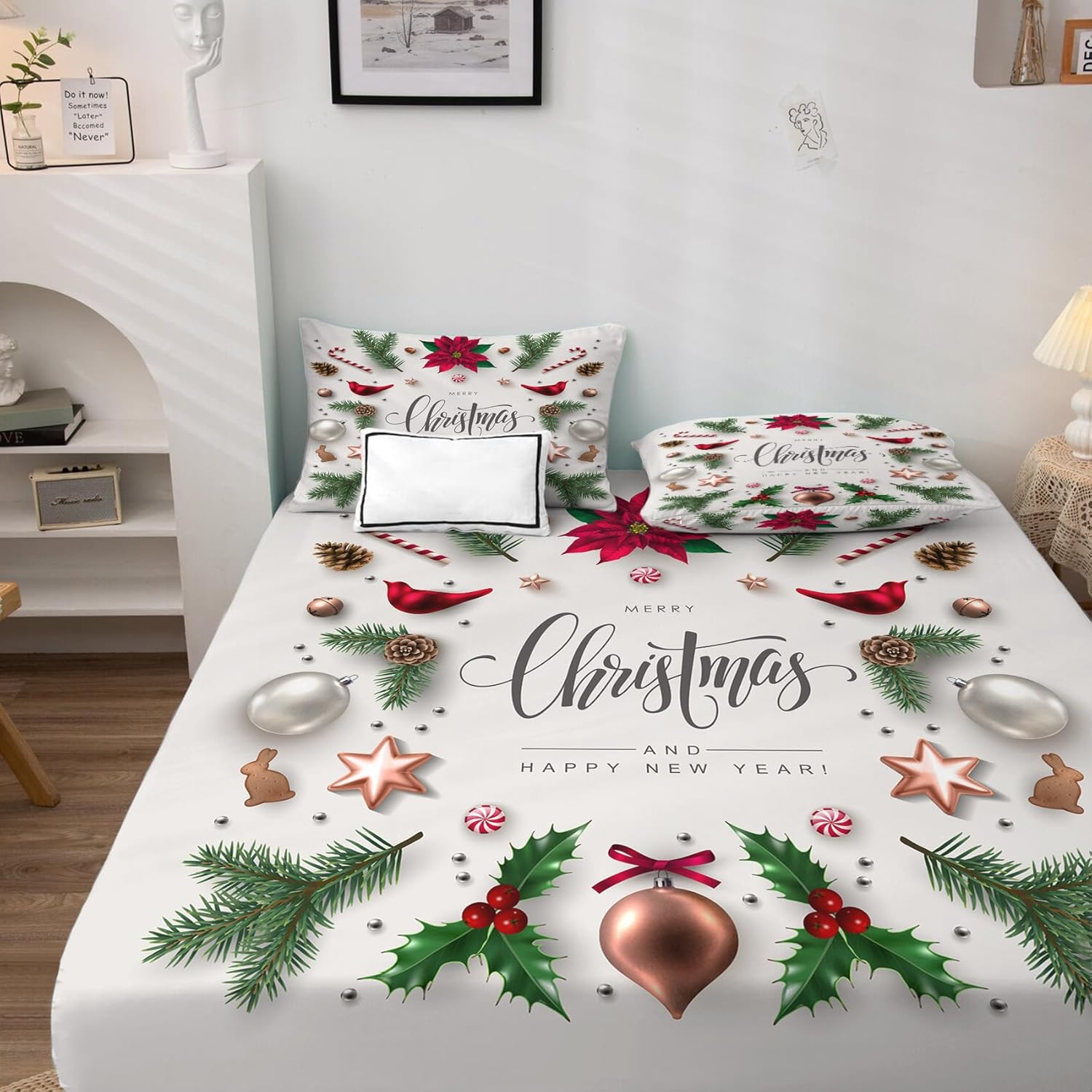 zcsm Juego de sábanas tamaño Queen sábanas de Navidad, sábanas y fundas de almohada, microfibra suave, bolsillo profundo y sin arrugas, 1 sábana