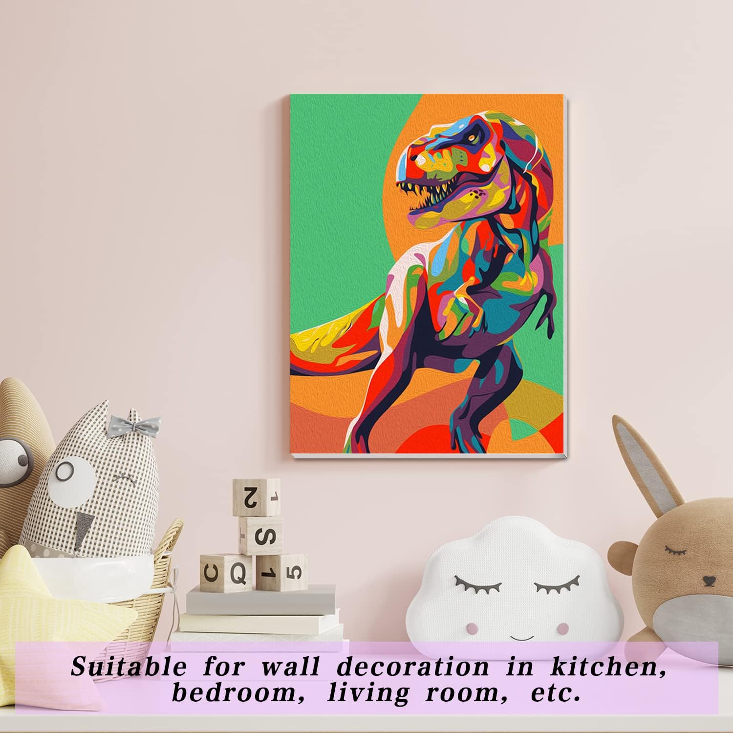 ifymei Pintura por números para niños y adultos principiantes, kits de pintura en lienzo de regalo de bricolaje con marco, dinosaurios coloridos de