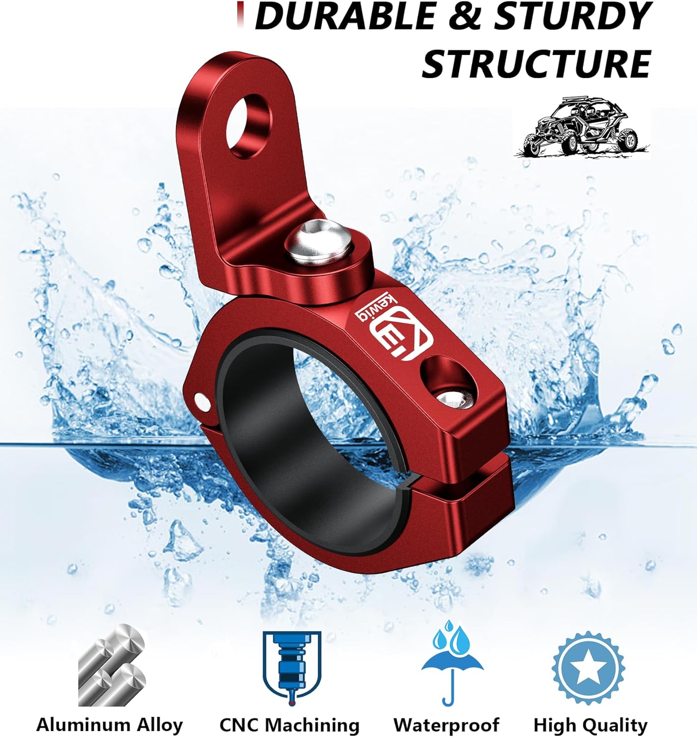 Soporte de látigo UTV, soporte resistente para bandera de luz de látigo UTV, soporte de montaje de barra de luz ajustable de aleación de aluminio