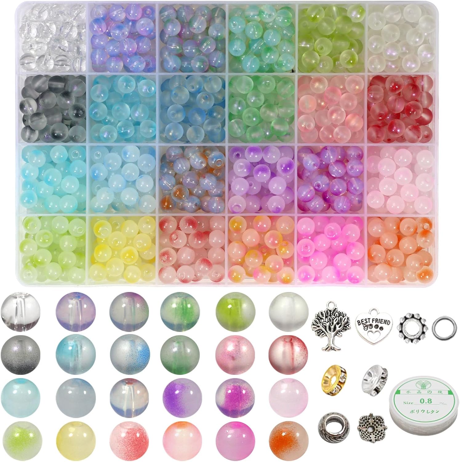 ZHFMLY ZH119 – Juego de 1000 cuentas de vidrio de 0.315 pulgadas (0.315 in), varios colores, hechas a mano, redondas, lisas, sueltas, cuentas