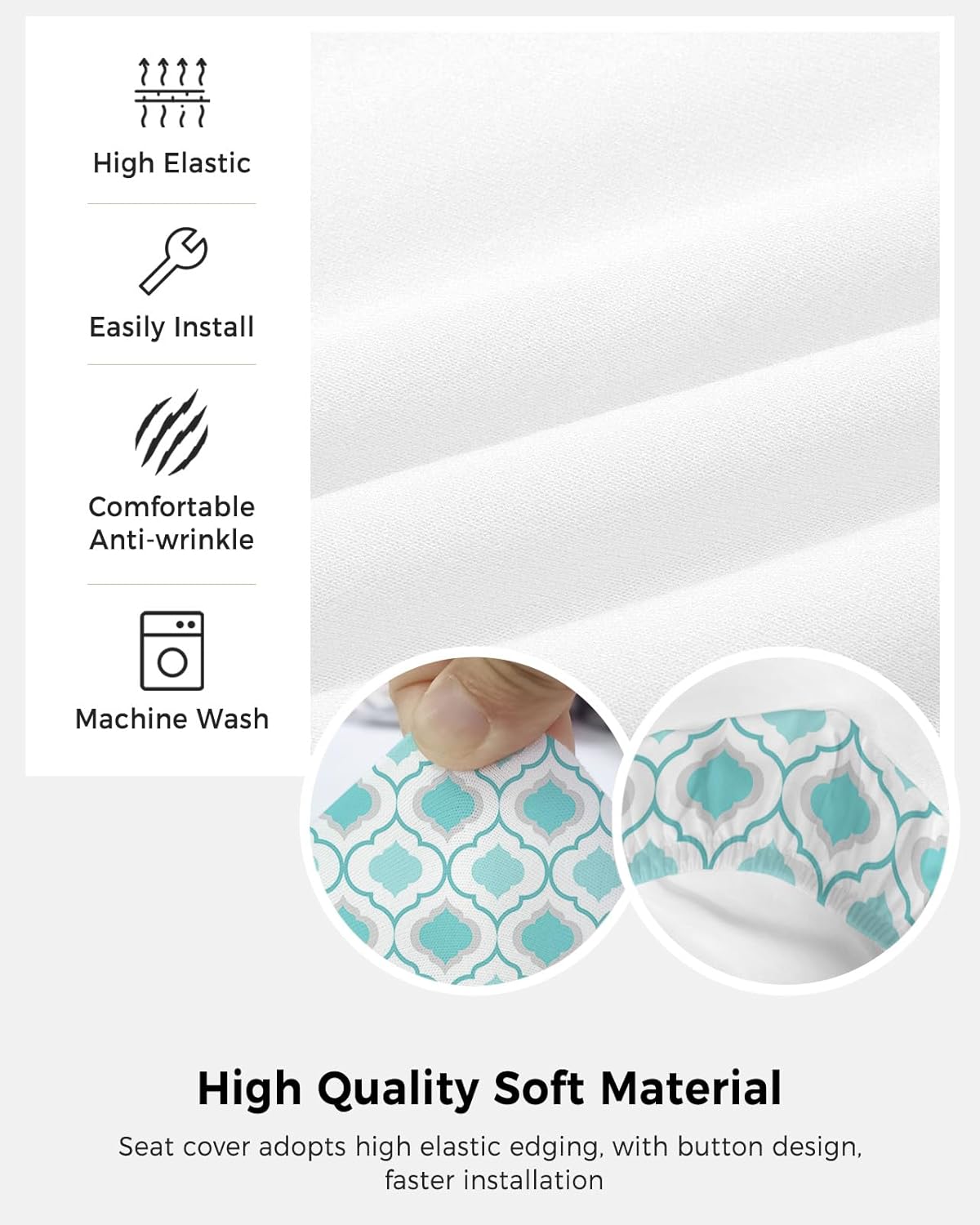 Fundas para silla de computadora de oficina, color verde azulado, turquesa, patrón geométrico, protector y elástico, resistente al agua, fundas de