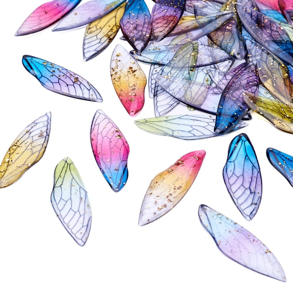 Craftdady Dijes de alas de mariposa de resina, colgantes de alas de hada de insectos, lindos animales, colgantes de hongos, dijes degradados de cola