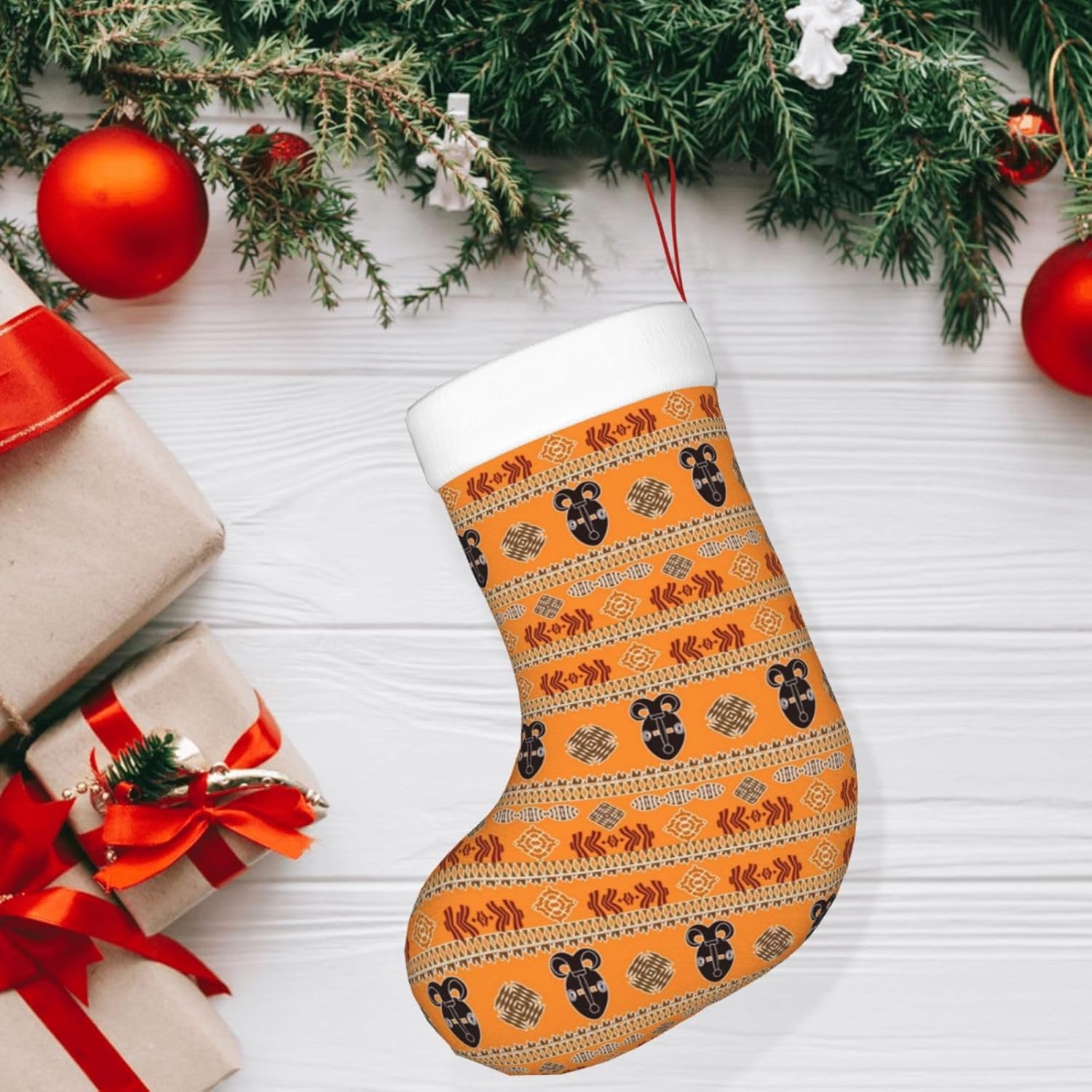 Calcetines de Navidad, patrón étnico africano con símbolos, medias de Navidad grandes, medias colgantes de chimenea de Navidad para Navidad,