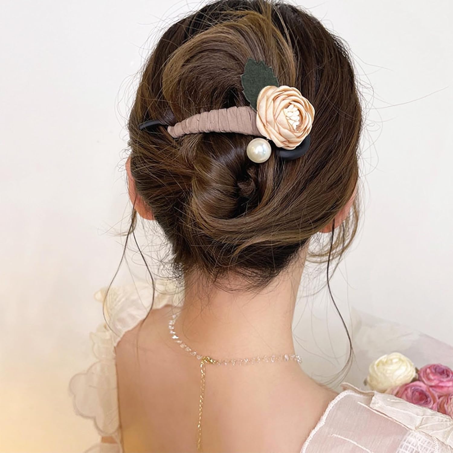 4 pasadores de horquilla de flores, pinzas para el cabello retorcidas con perlas retro para mujeres y niñas, pasadores de pelo antideslizantes,