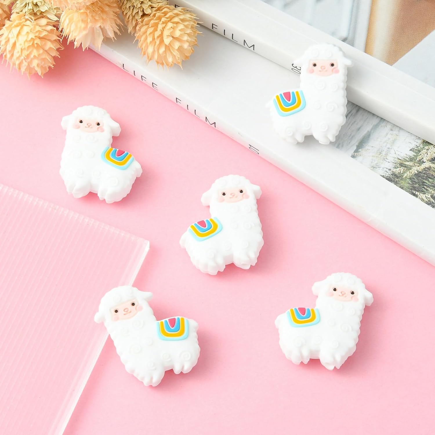 Stiesy 5 cuentas de goma de alpaca blanca, cuentas focales de silicona, cuentas espaciadoras sueltas para manualidades, guirnalda, llavero,