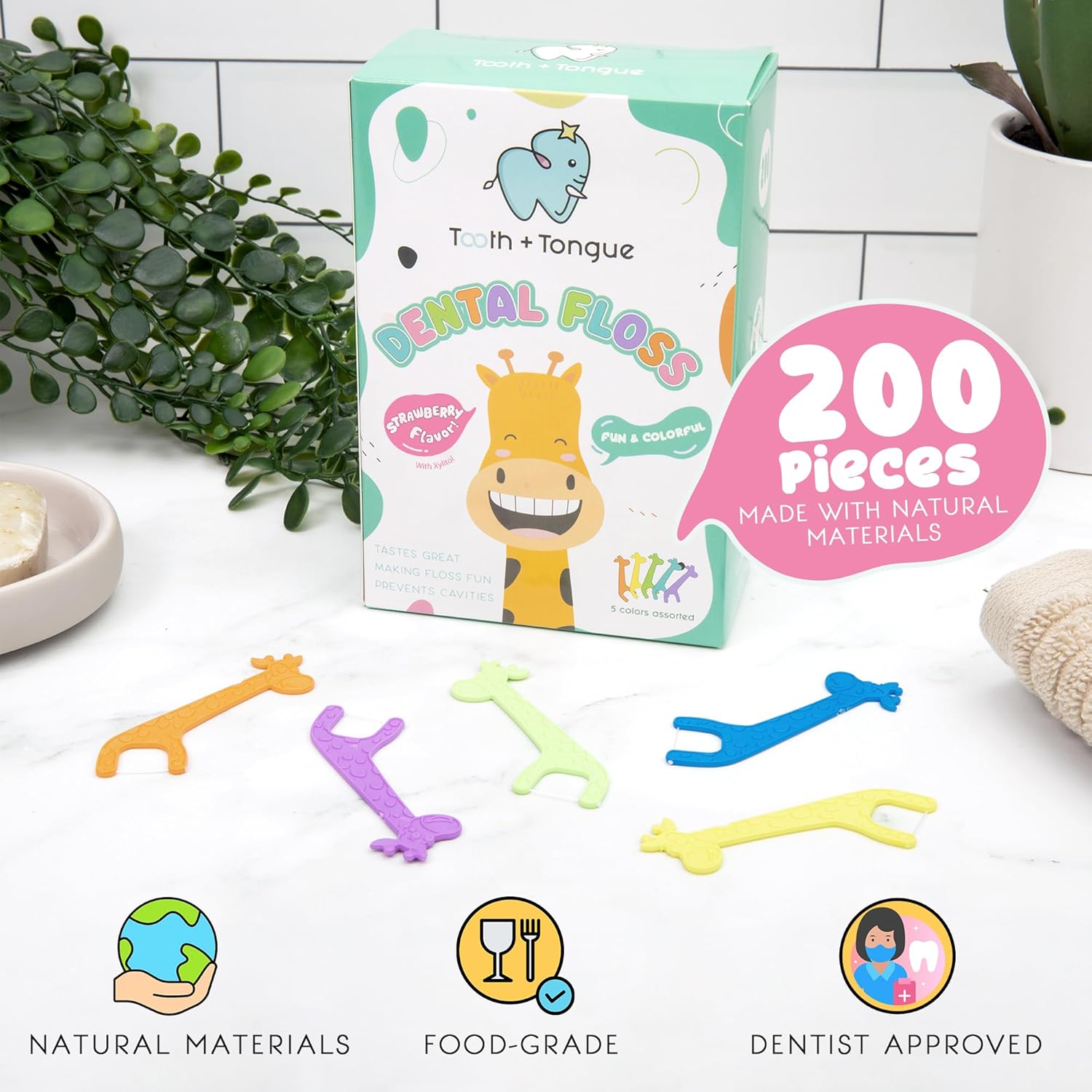 Hilo dental para niños, 200 púas de hilo dental para niños, con sabor a fresa, hilo dental para niños pequeños, previenen la caries dental, hilo