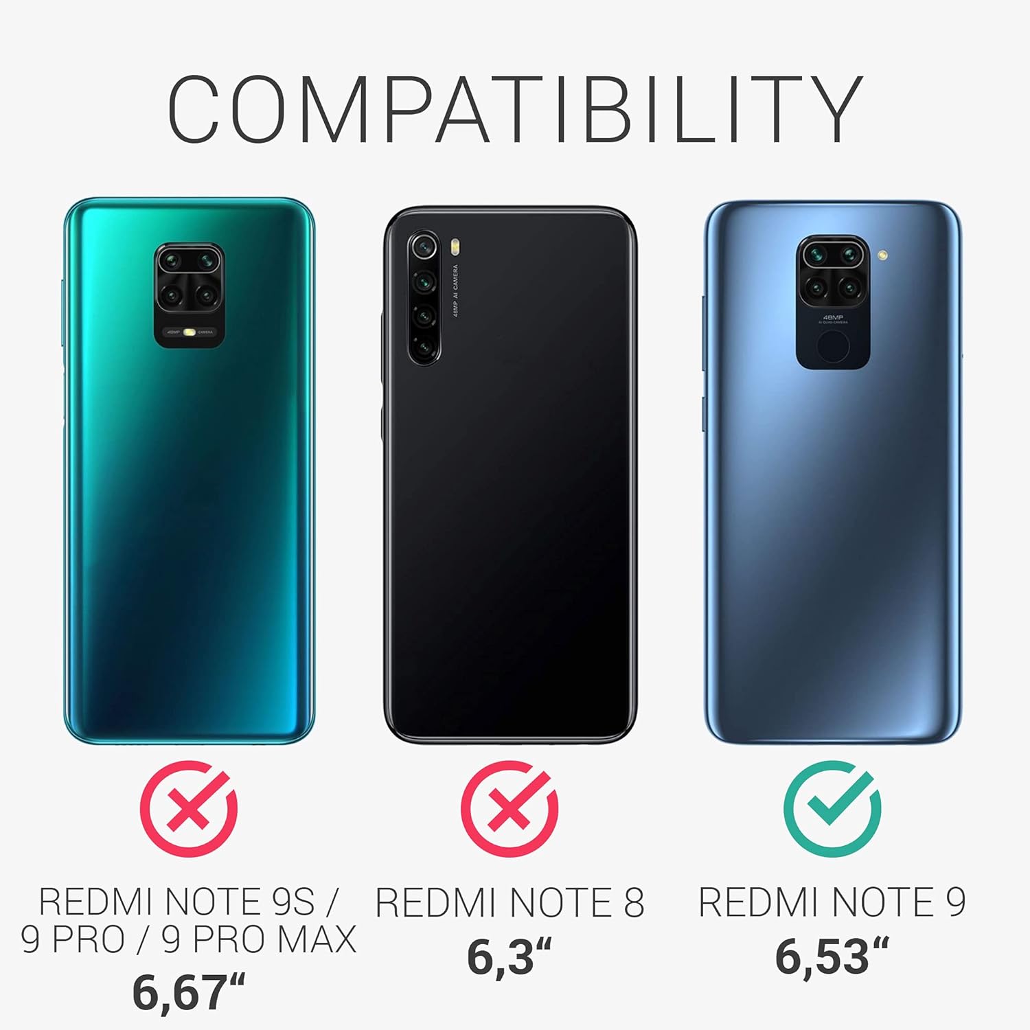 kwmobile Funda de silicona TPU compatible con Xiaomi Redmi Note 9 – Funda suave – Corazón cepillado BlancoNegro