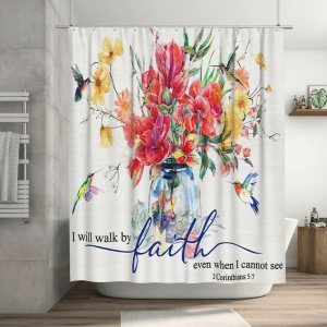 Yibuda Cortina de ducha con versículo bíblico cristiano religioso, cortina de ducha de colibrí, tela de poliéster, impermeable, rústica, floral, Yibuda Cortina de ducha con versículo bíblico cristiano religioso, cortina de ducha de colibrí, tela de poliéster, impermeable, rústica, floral,
