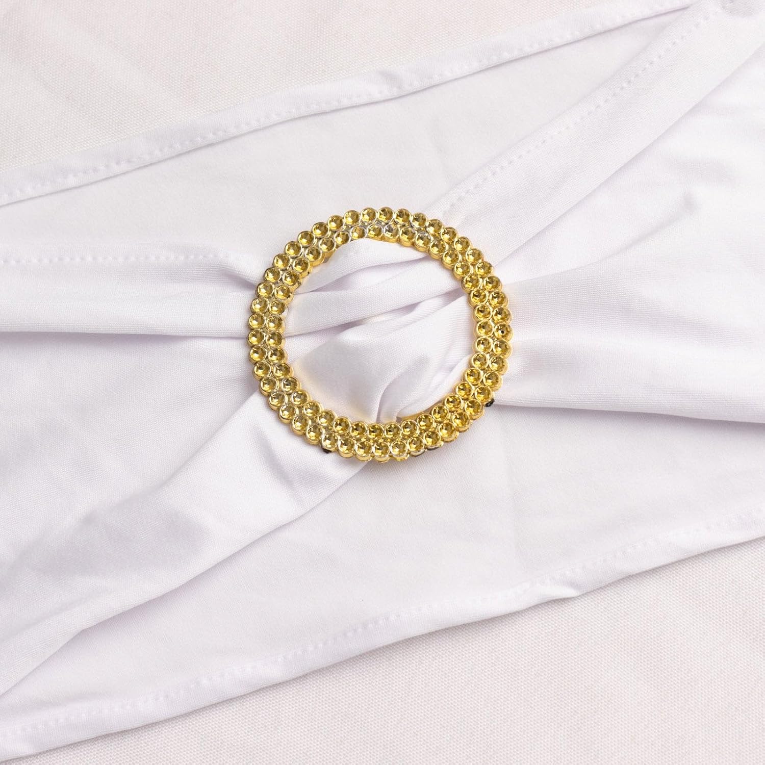 Efavormart – Paquete de 5 bandas para sillas de elastano blanco con hebillas de diamantes de imitación dorados, elegantes bandas elásticas para