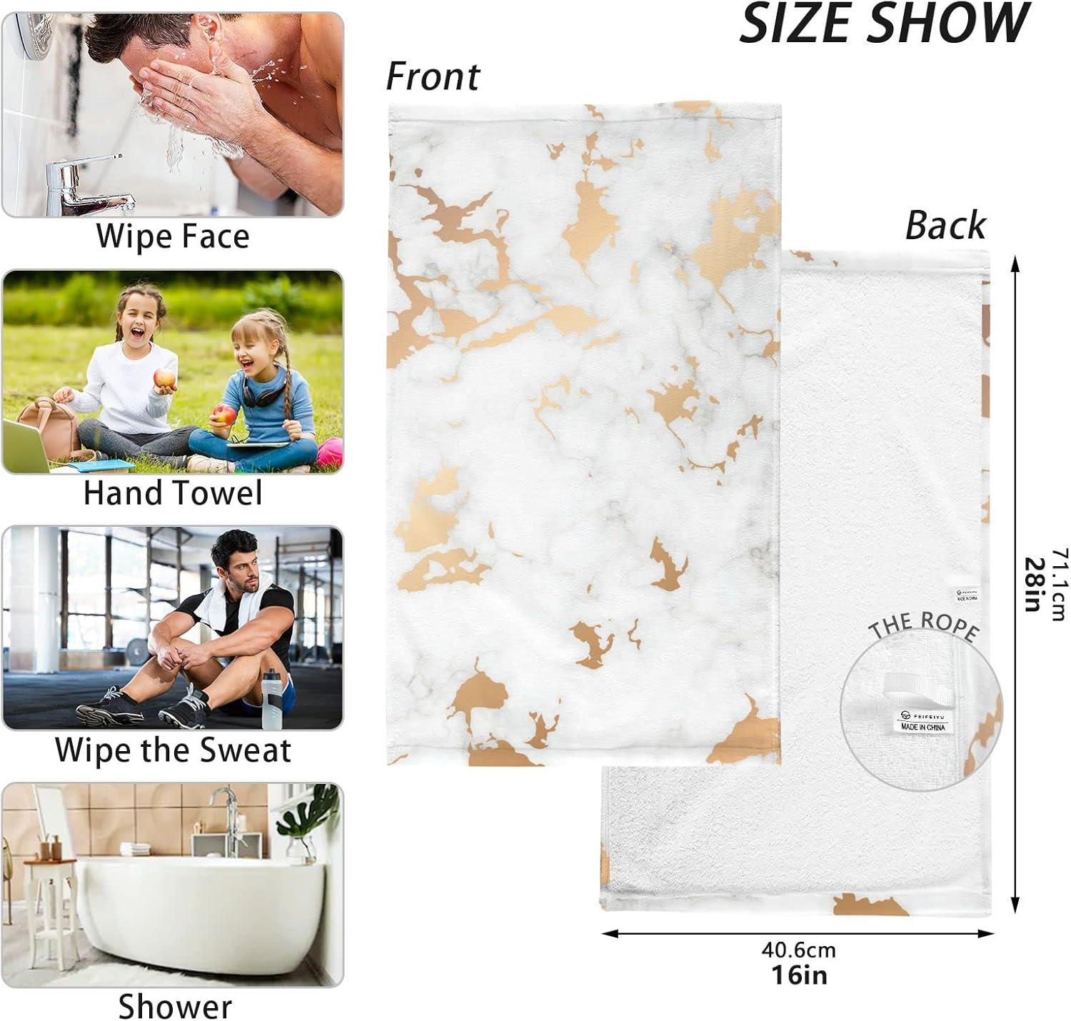 ALAZA Juego de 2 toallas de mano fluidas de mármol gris blanco dorado para baño, toallas de baño suaves 100% algodón, toallas de baño decorativas de