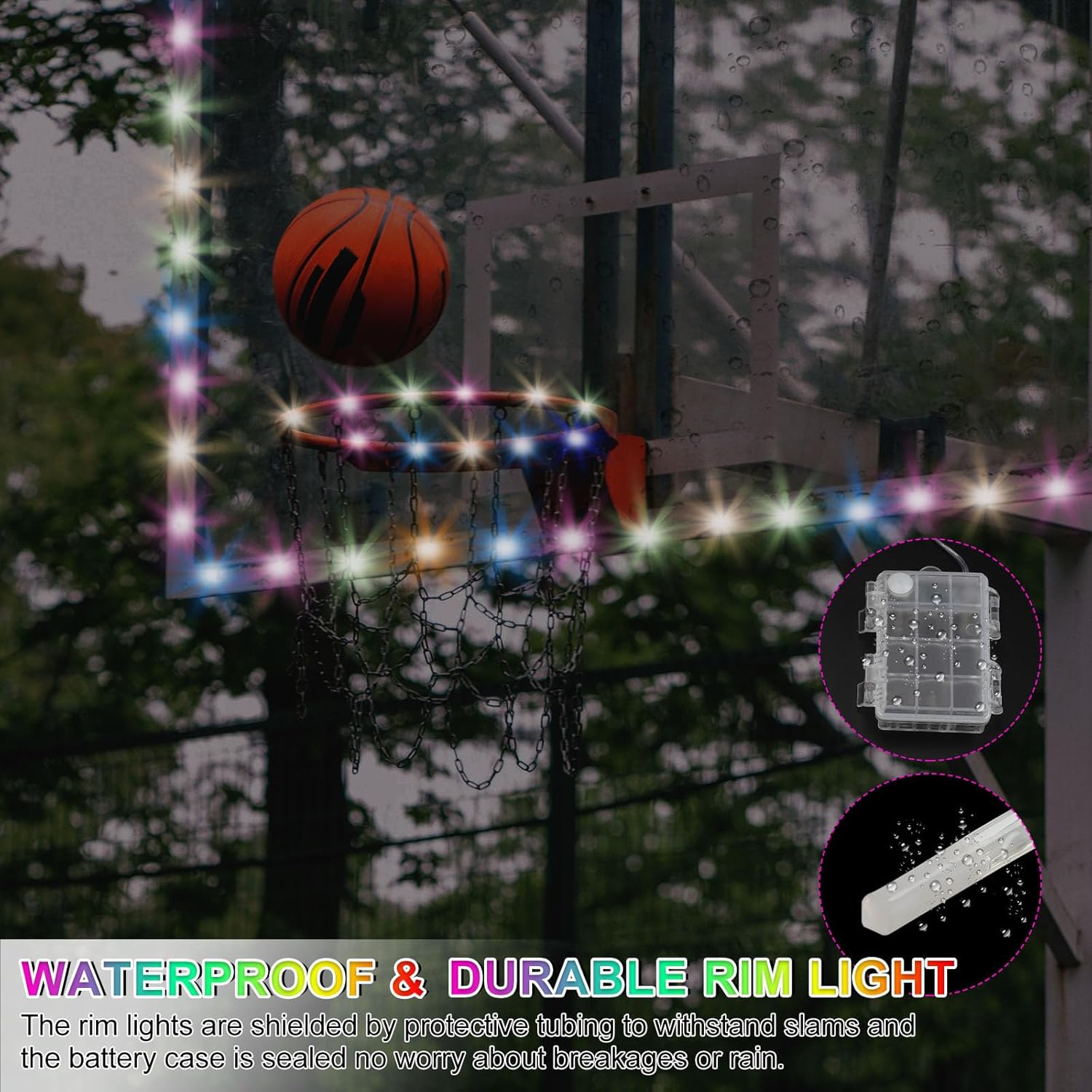 PATIKIL Juego de luces LED de aro de baloncesto, borde de baloncesto y luz de tablero trasero, luz de borde de baloncesto que brilla en la