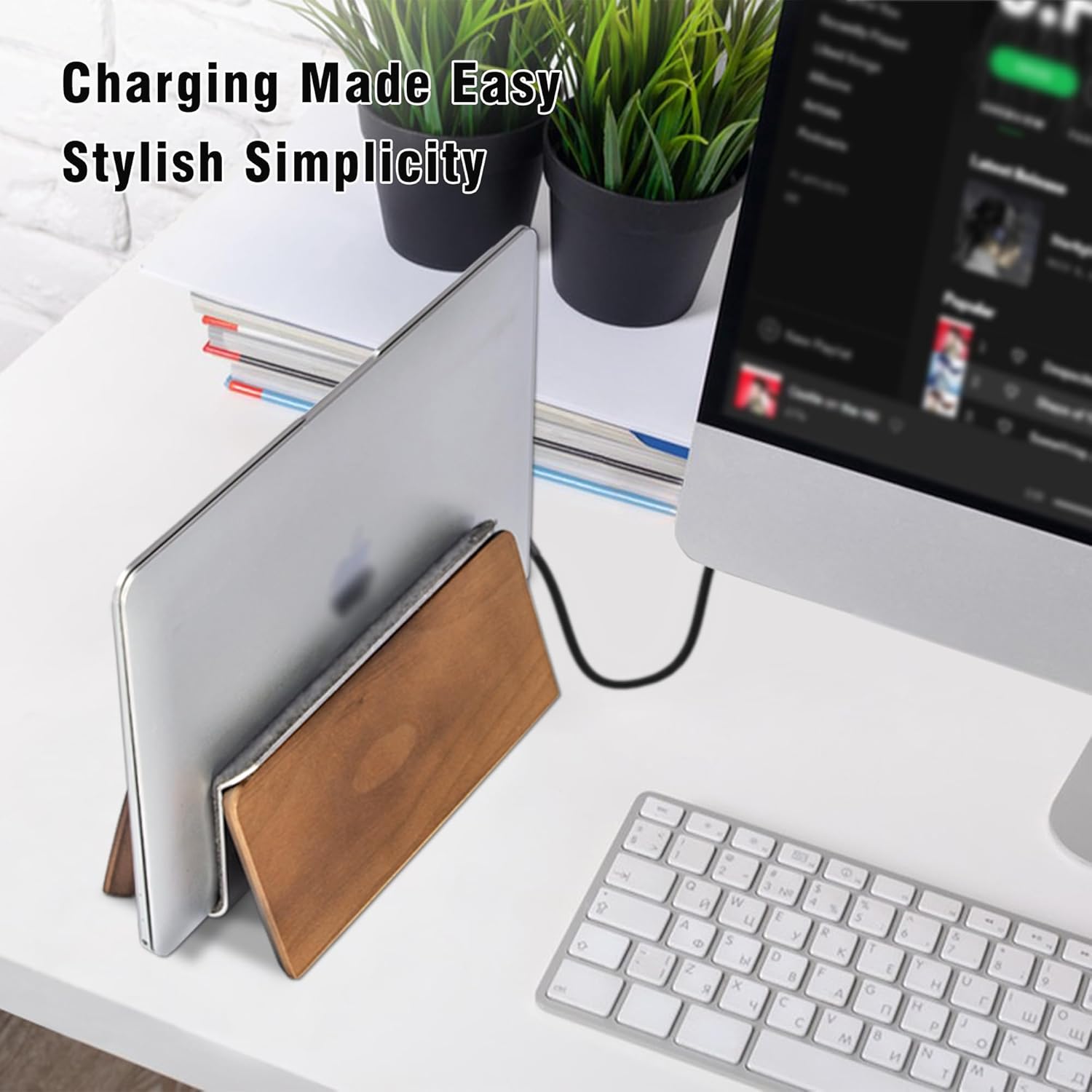 SAMDI Soporte vertical para portátil, soporte vertical para portátil, soporte vertical de madera, compatible con todos los MacBook, HP, Samsung,