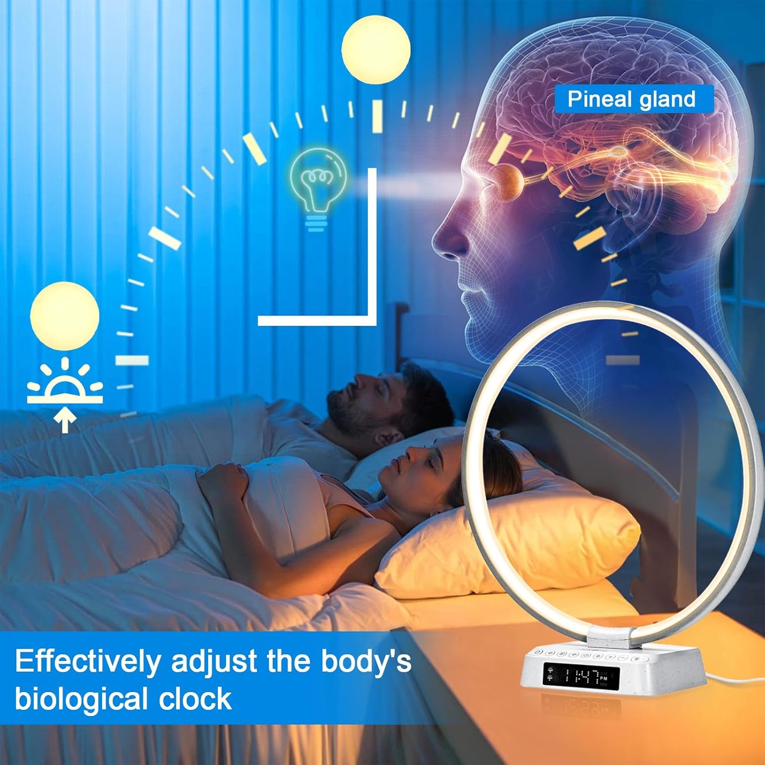 Lámpara de reloj despertador de amanecer, lámpara de mesa de Aureola, lámpara de mesita de noche, ajuste de bioclock, lámpara de escritorio con