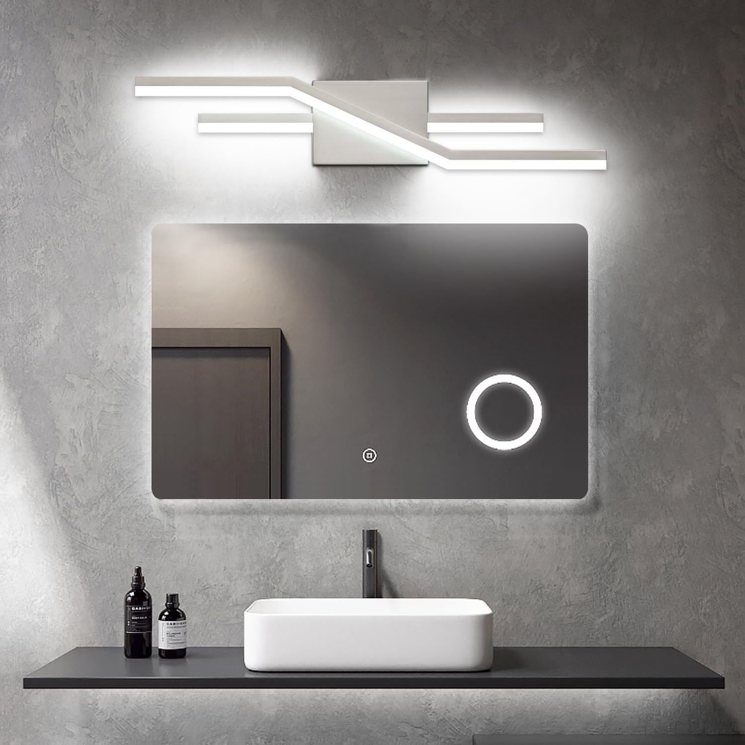 SOLFART Lámparas LED de baño de níquel cepillado regulables de 24 pulgadas, accesorios de iluminación de tocador de baño, lámpara de pared moderna