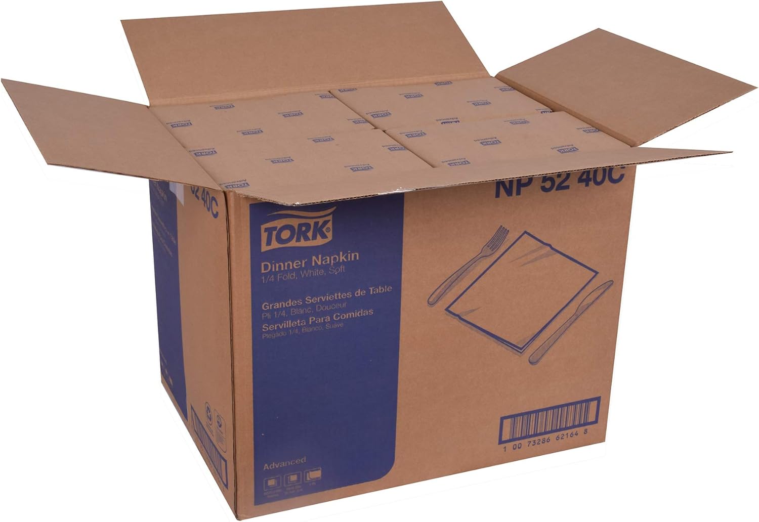 Tork Advanced NP5240C Servilletas suaves, plegadas en 14, diseño de hojas en relieve, 2 capas, 15 pulgadas de ancho x 16.25 pulgadas, color blanco