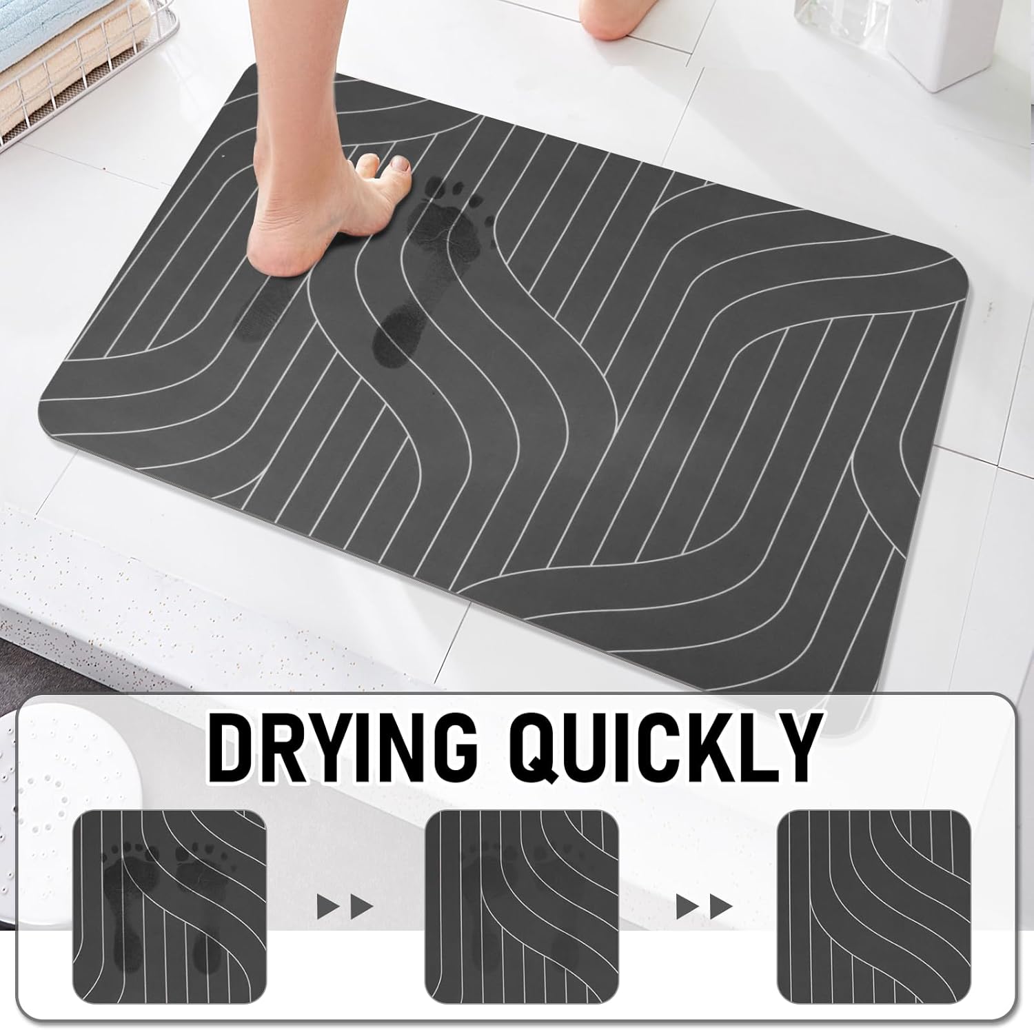 UVTQSSP Alfombra de baño de 24 x 16 pulgadas, antideslizante, súper absorbente, de secado rápido, lavable, sin manchas, alfombra de goma para