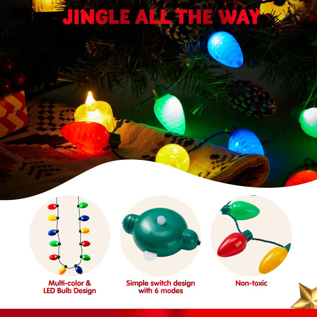 JOYIN Paquete de 2 accesorios de Navidad, collar de Navidad con 12 bombillas y diadema de Navidad con 4 bombillas, suministros de accesorios para