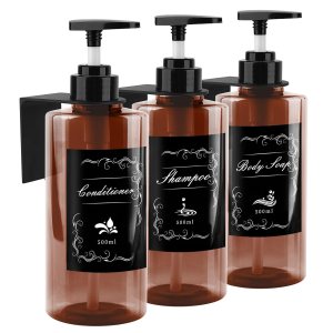 Dispensador de champú de 16.9 onzas para pared de ducha, 3 cámaras, dispensador de champú y acondicionador sin taladros con 6 etiquetas Dispensador de champú de 16.9 onzas para pared de ducha, 3 cámaras, dispensador de champú y acondicionador sin taladros con 6 etiquetas