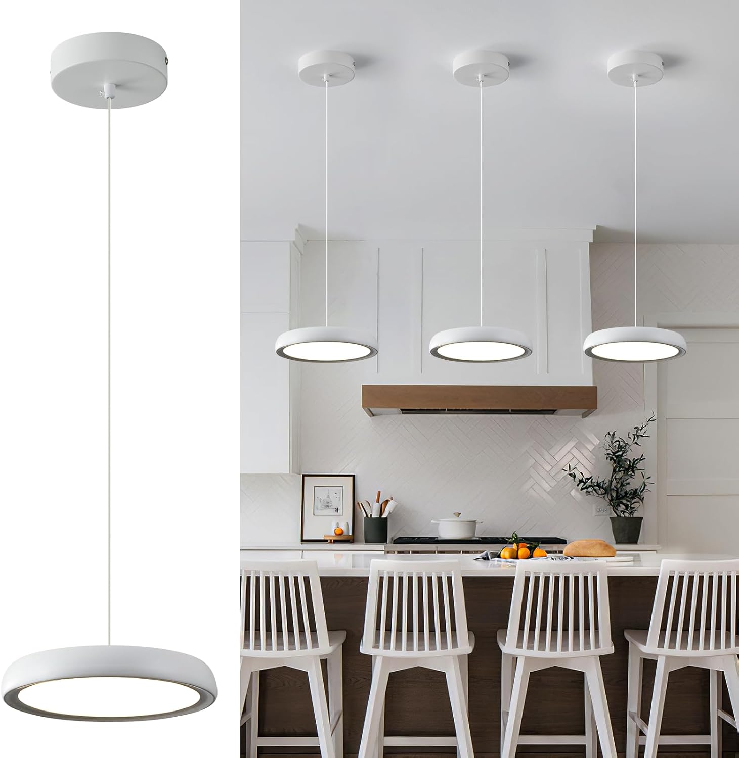 Lámparas colgantes modernas para isla de cocina, LED de 6000 K, regulables, lámparas colgantes blancas puras, mini iluminación colgante para
