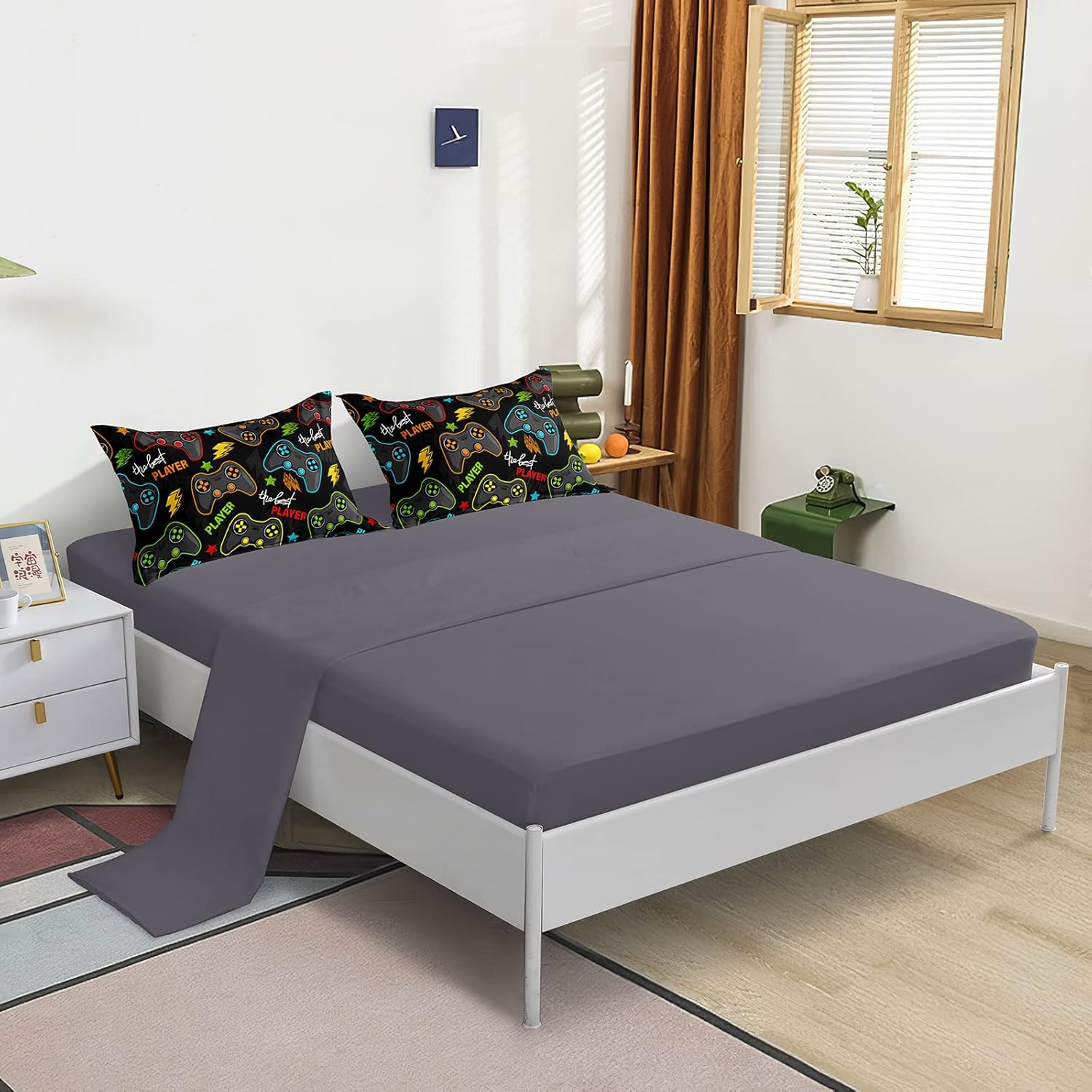 Juego de ropa de cama de 5 piezas con estampado de videojuegos tamaño individual para niños, niñas, adolescentes, 5 piezas, ropa de cama en una