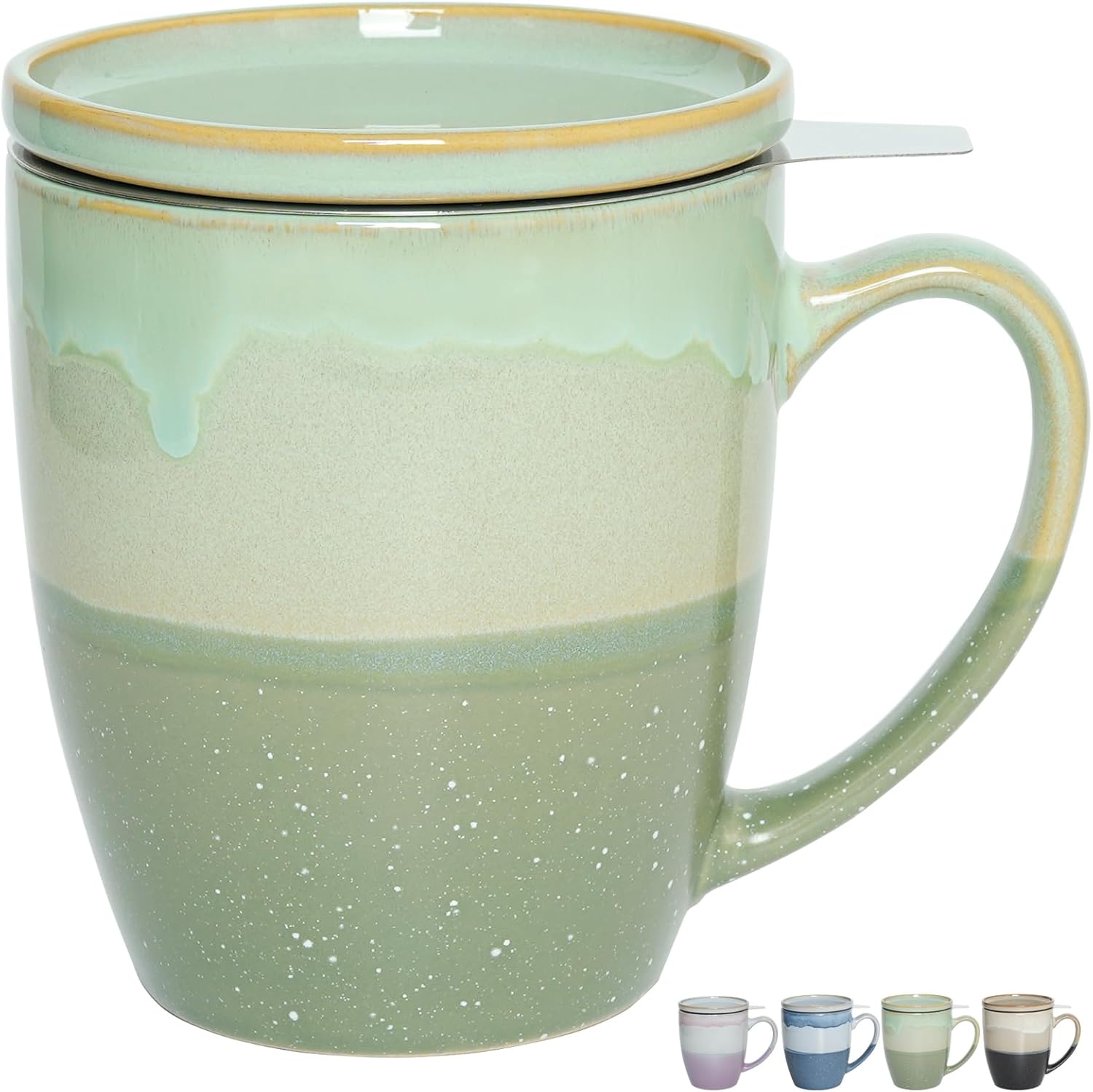 Bosmarlin Taza de té de cerámica con infusor y tapa, 16 onzas, 4 colores para elegir, apta para lavavajillas y microondas, taza de té con colador,