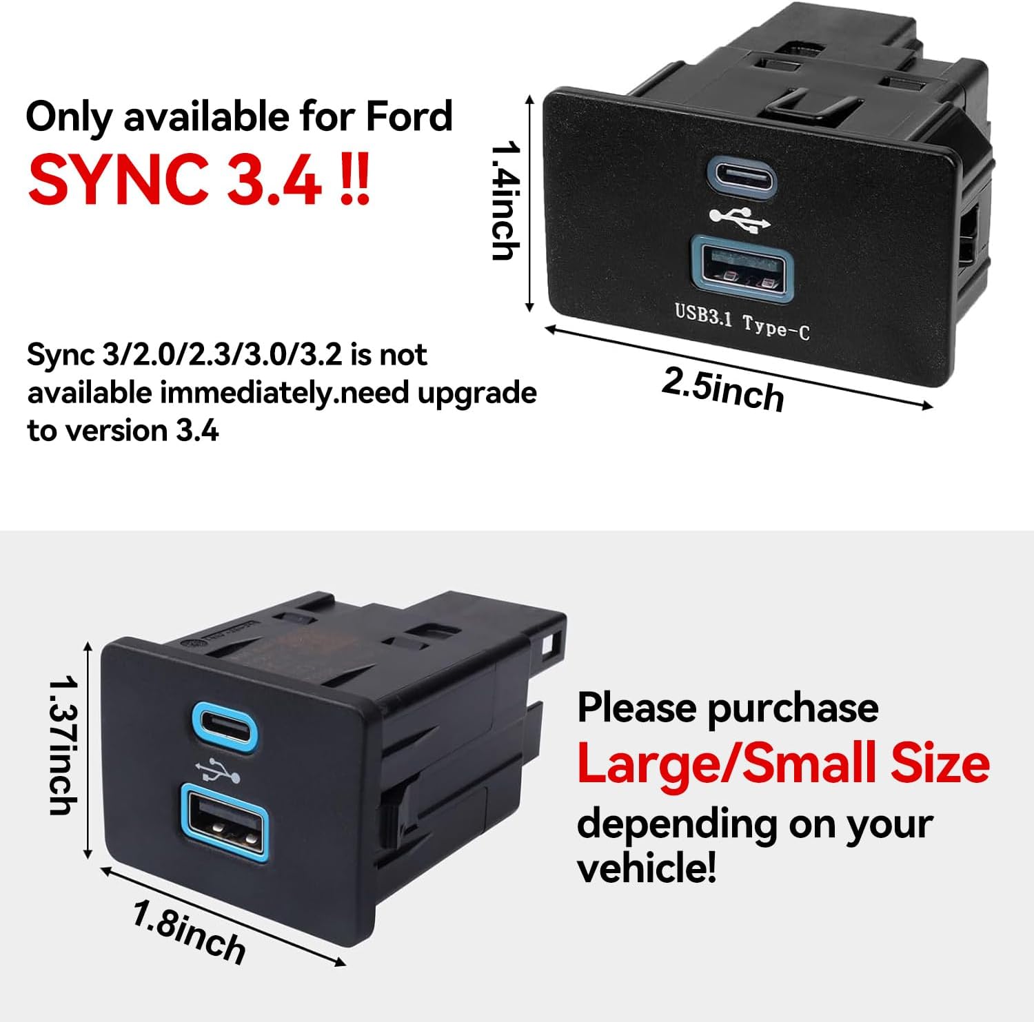 TAIFAM Carplay – Concentrador de interfaz USB, USB + módulo tipo compatible con Ford Lincoln SYNC 3, versión 3.4, transmisión estable de carga