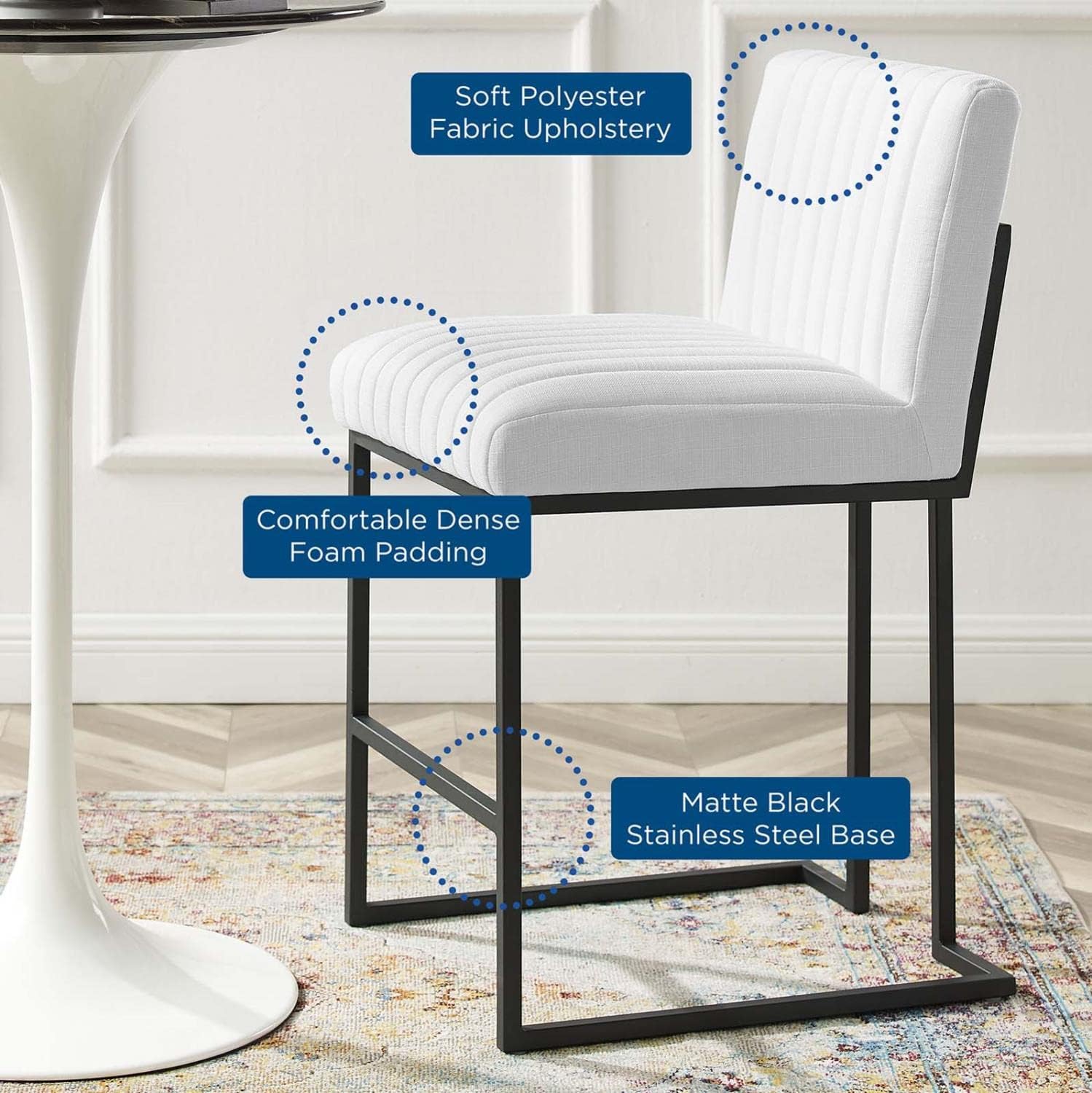 Modway Indulge Channel – Taburete de bar de tela copetuda para mostrador, color blanco
