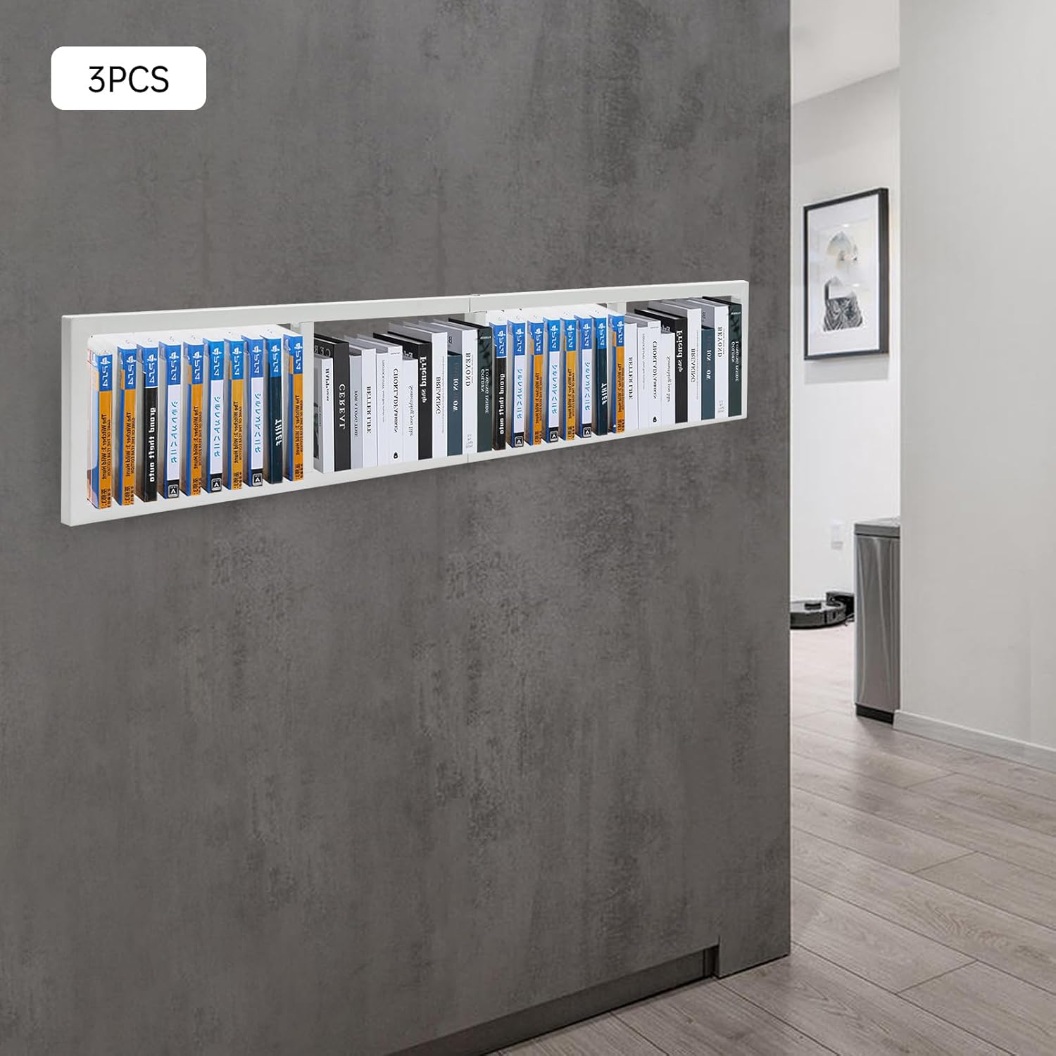 TFCFL Storage Rack Space 34 Inch CD DVD Cube Organizer Shelf for Wall Media & Video Game Organizer Metal Floating Shelf Set (3, White)