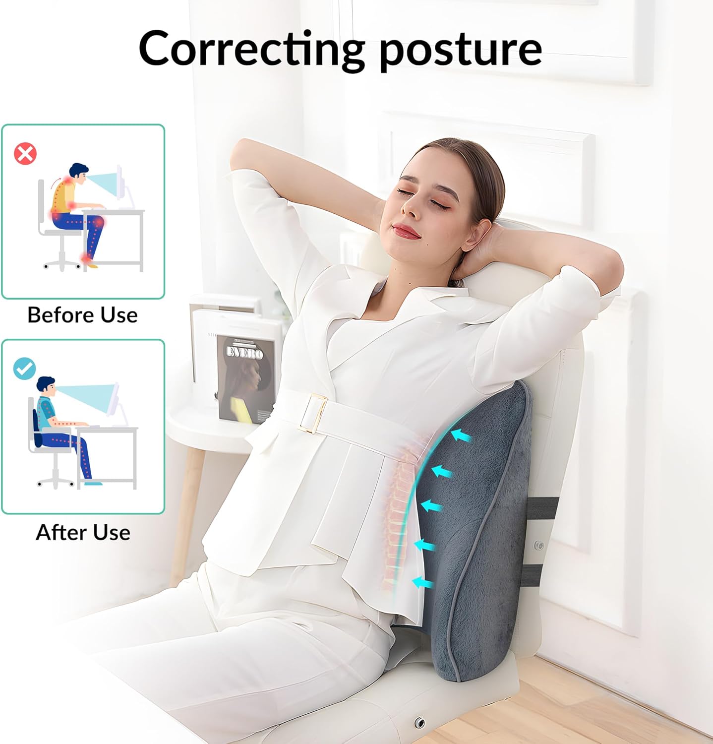 Snailax Almohada de apoyo lumbar calentada para silla de oficina, almohada de apoyo de espalda para automóvil con vibración, soporte de silla para