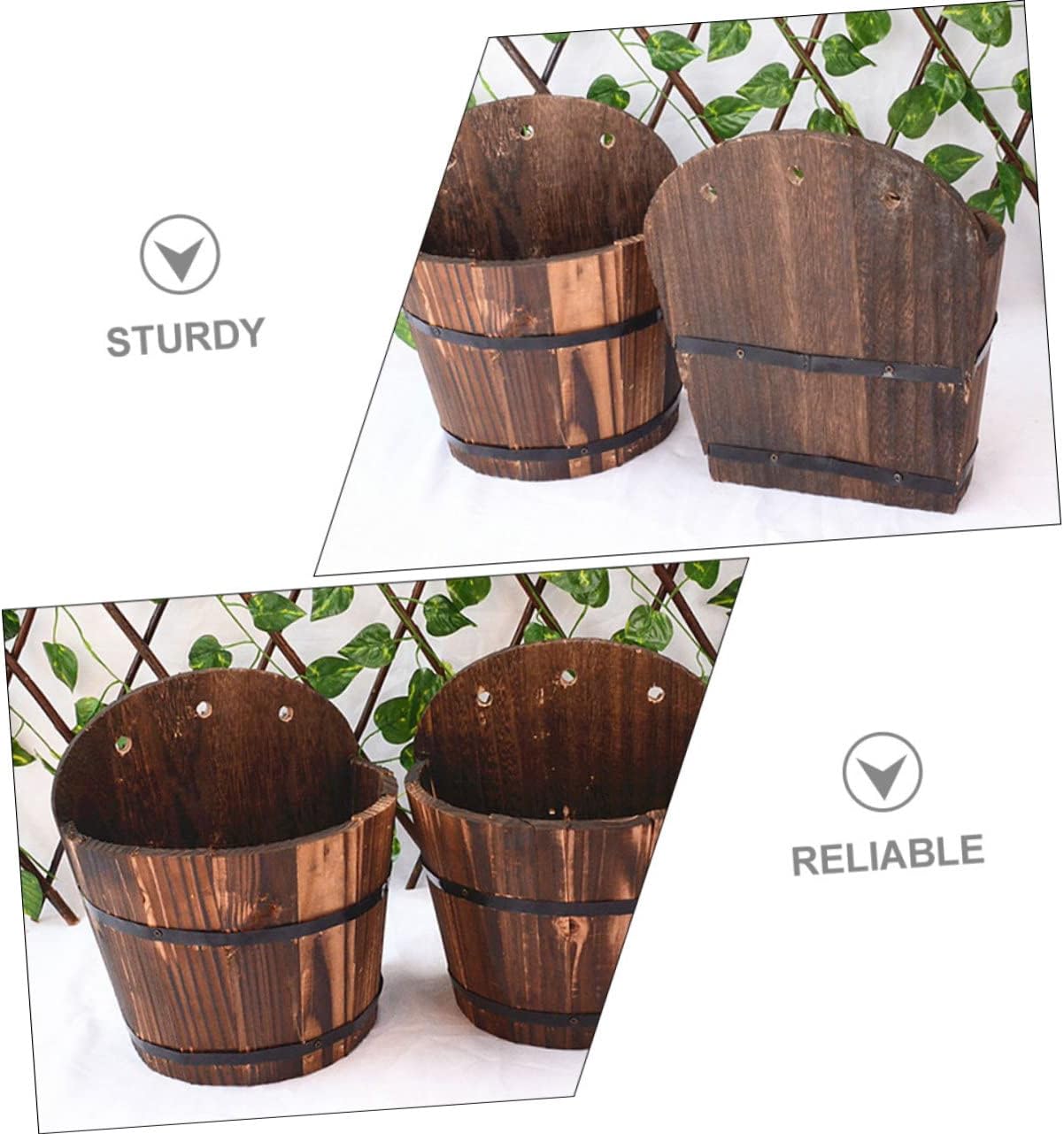 KONTONTY Macetero de madera sintética para decoración del hogar, maceta rústica, maceta colgante de pared, maceta retro para interiores, maceta