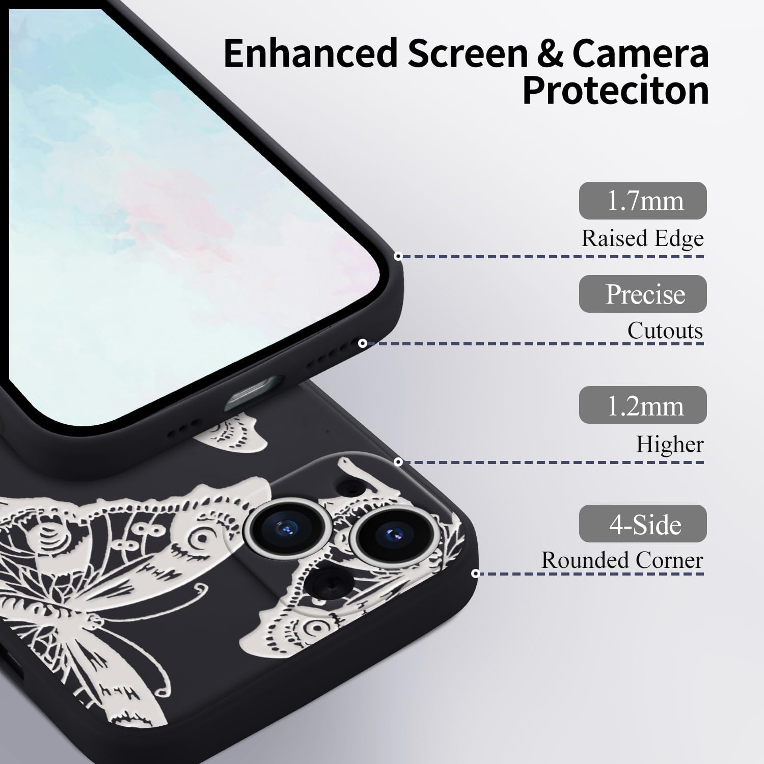 Funda de teléfono con diseño de mariposa blanca para iPhone 11 3D, funda de silicona líquida de gel suave, antiarañazos, duradera, femenina, mate,
