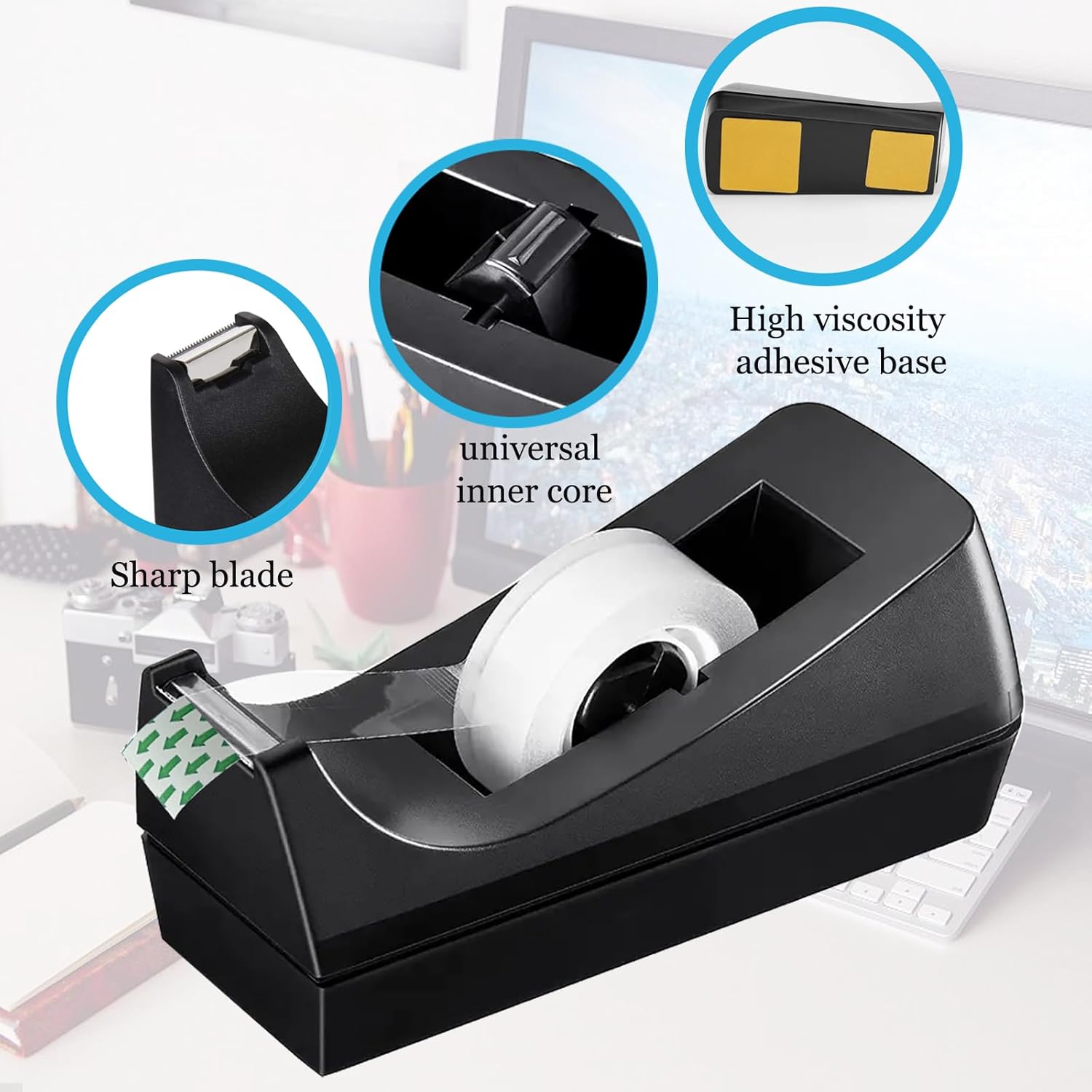 Minghaoda Dispensador de cinta de escritorio con base antideslizante, 12 rollos de cinta transparente con dispensador de 34 pulgadas x 1000