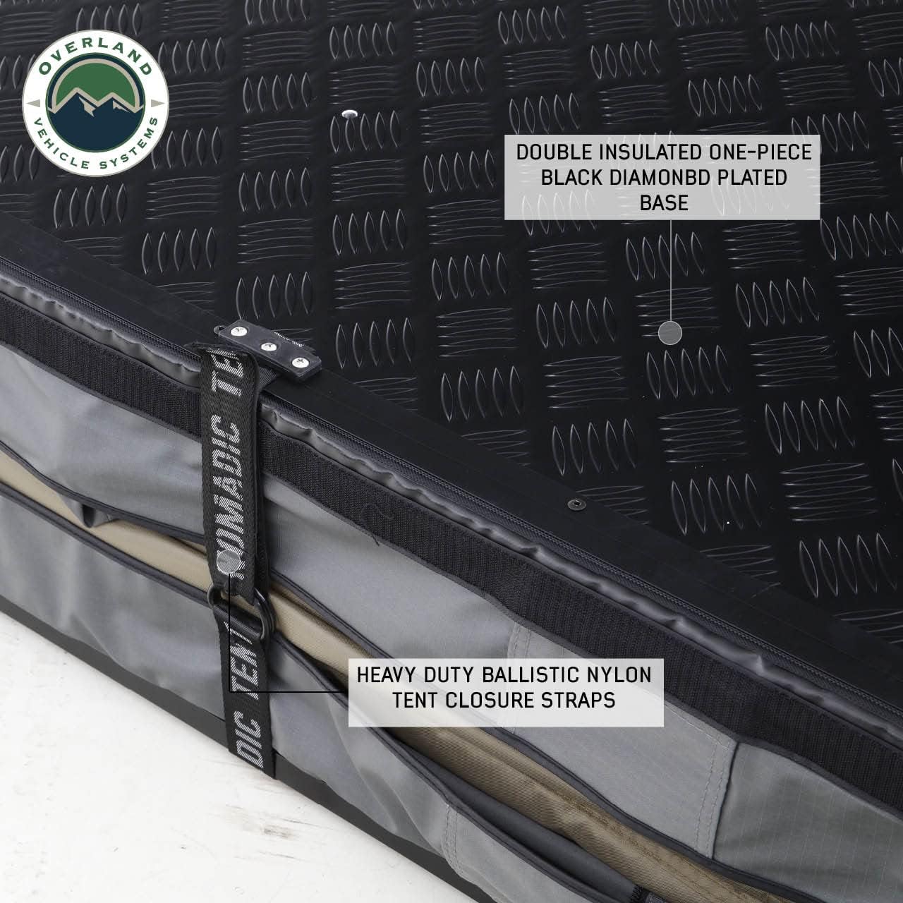 Overland Vehicle Systems HD Nomadic 3 – Tienda de campaña de techo de cubierta suave estándar, base gris oscuro con mosca de lluvia verde y cubierta