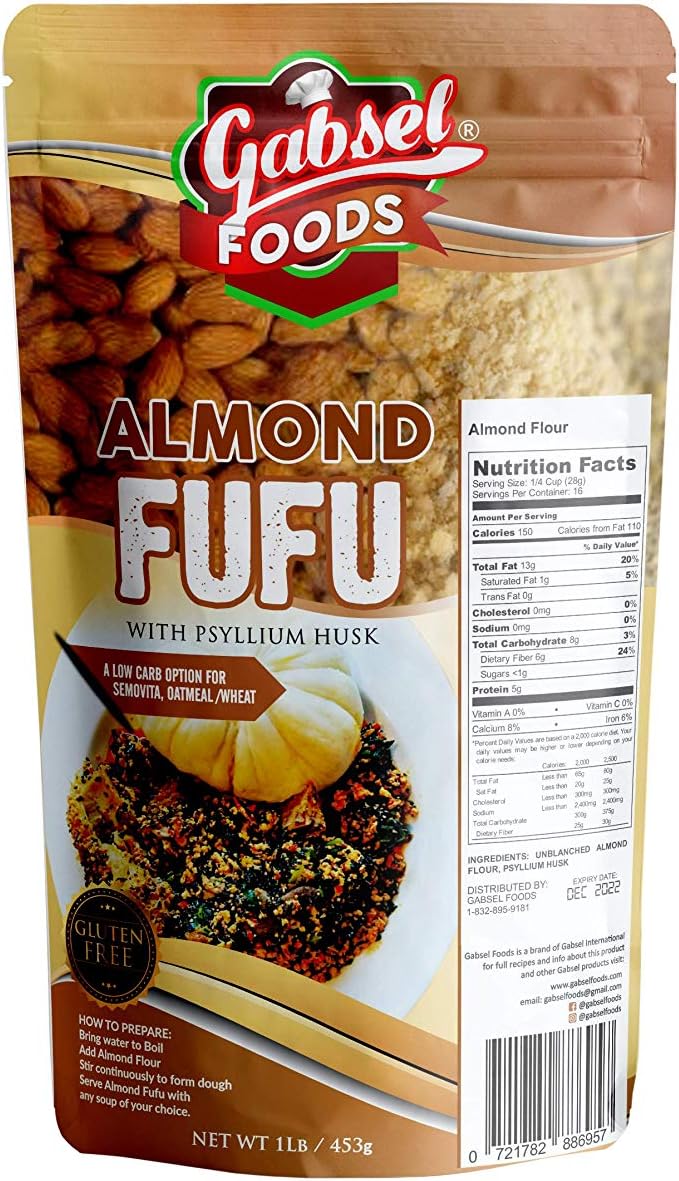 Almendra Fufu Peso Neto 15.98 oz, Sin Gluten, Harina de Almendra, Cáscara de Psyllium