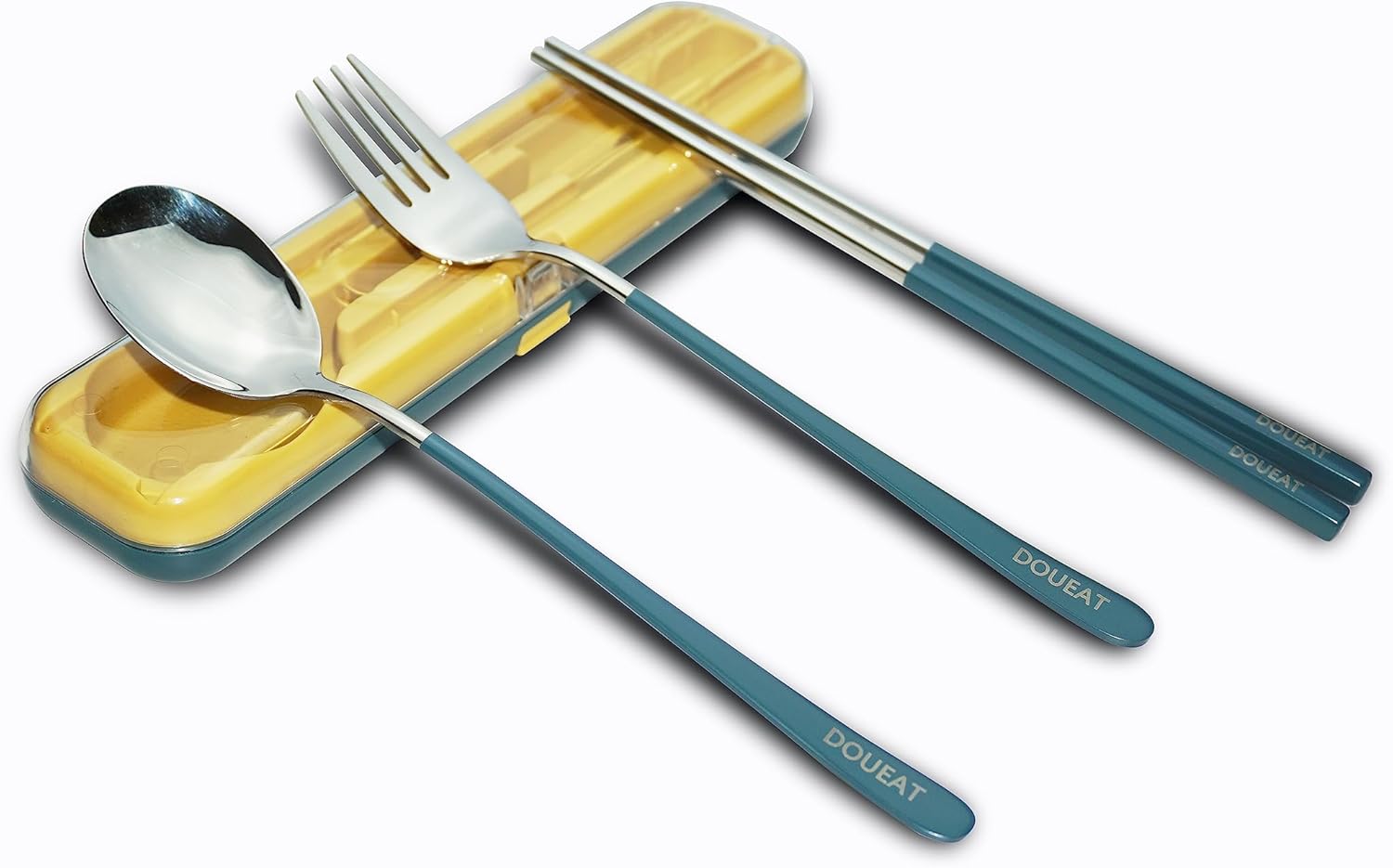 Juego de utensilios portátiles con tenedor, cuchara, palillos cubiertos reutilizables de acero inoxidable para viajes, camping, escuela, oficina,