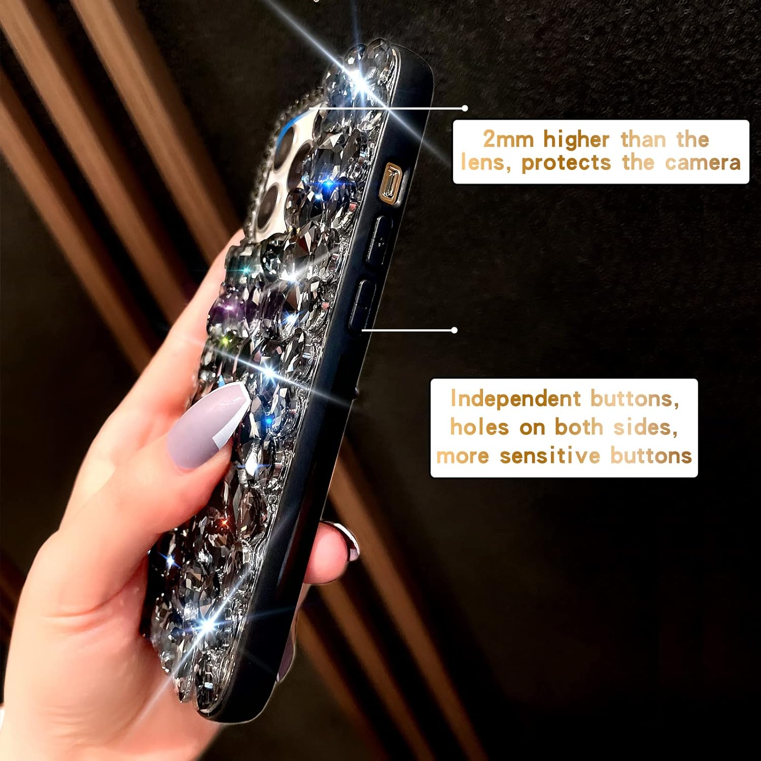 Cavdycidy Funda compatible con iPhone 15 Pro para mujer, funda de lujo muy brillante con diamantes de imitación de cristal brillante 3D con
