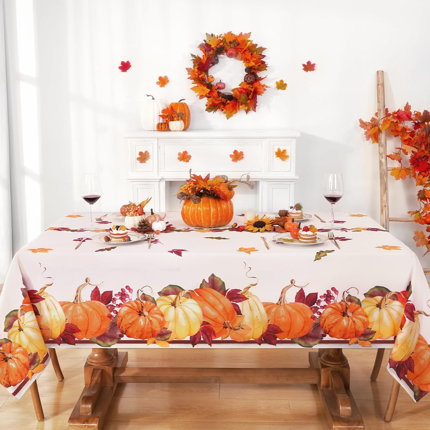 Yinhua Mantel de otoño cuadrado de Acción de Gracias, calabazas de otoño, 55 x 55 pulgadas
