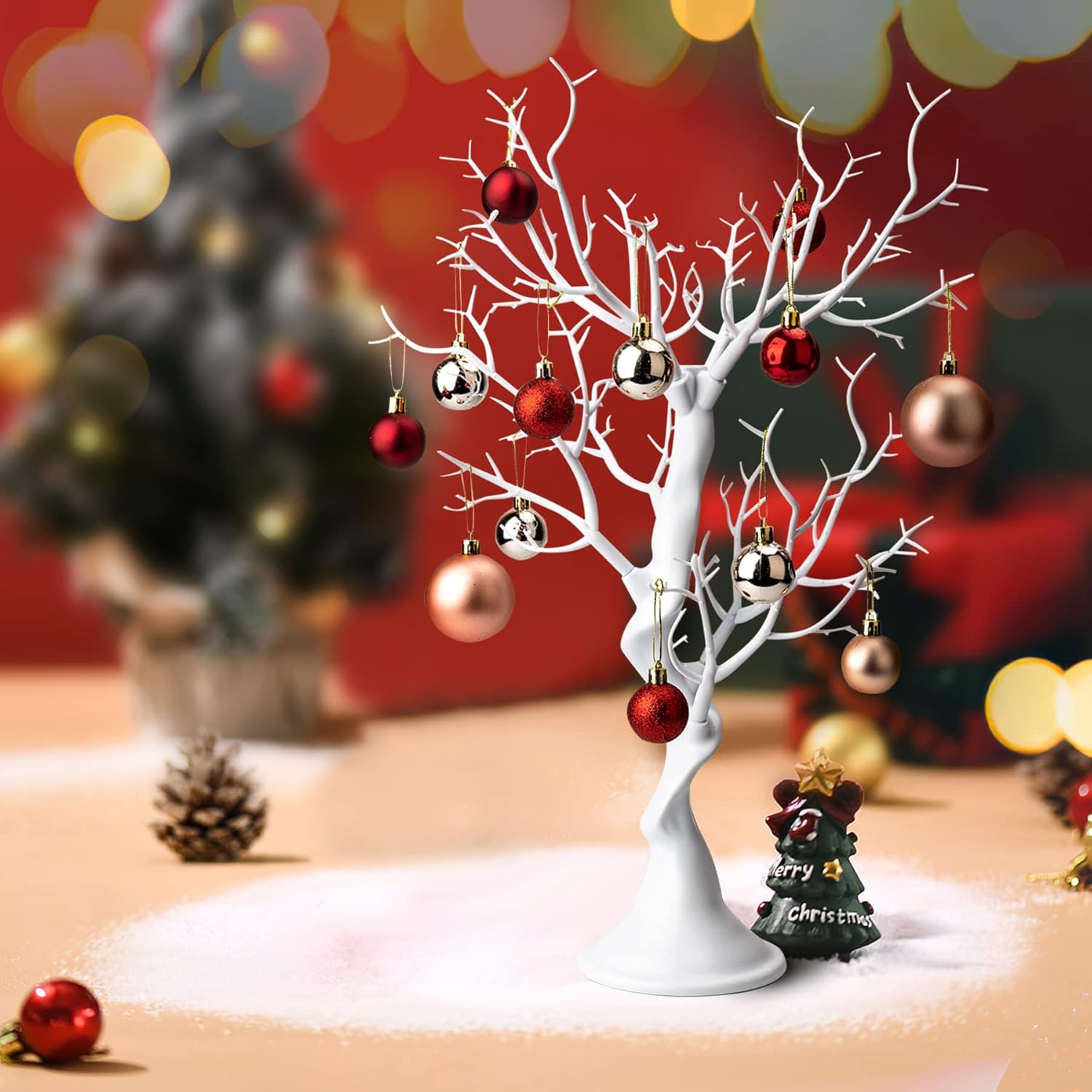 Árbol artificial de 23 pulgadas de alto, 2 piezas de centro de mesa de árbol blanco, mesa de resina de simulación extraíble, árbol falso para boda,