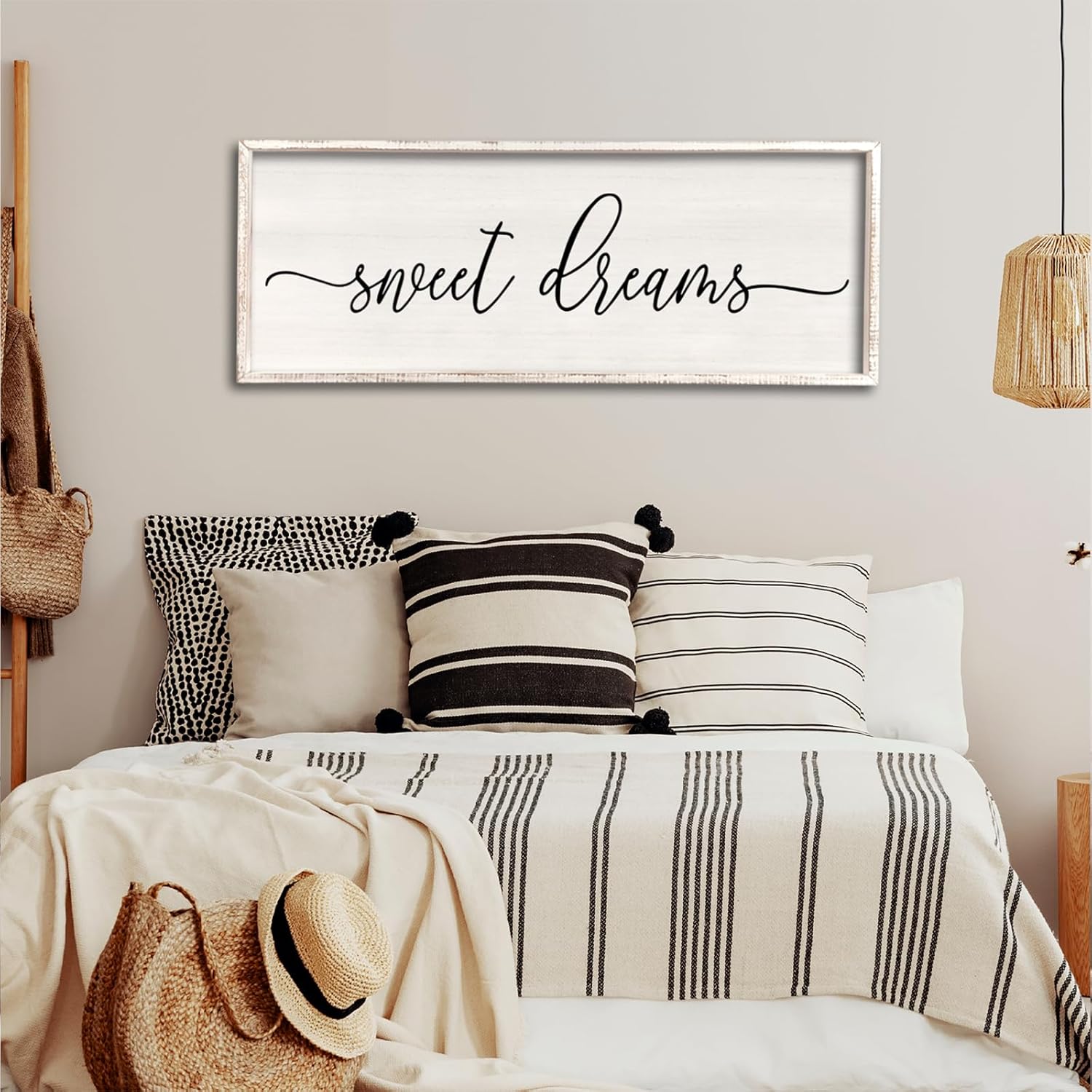 Decoración de pared de Sweet Dreams sobre la cama, 32 x 12 pulgadas, letrero grande de dulces sueños, decoración de pared de granja para habitación
