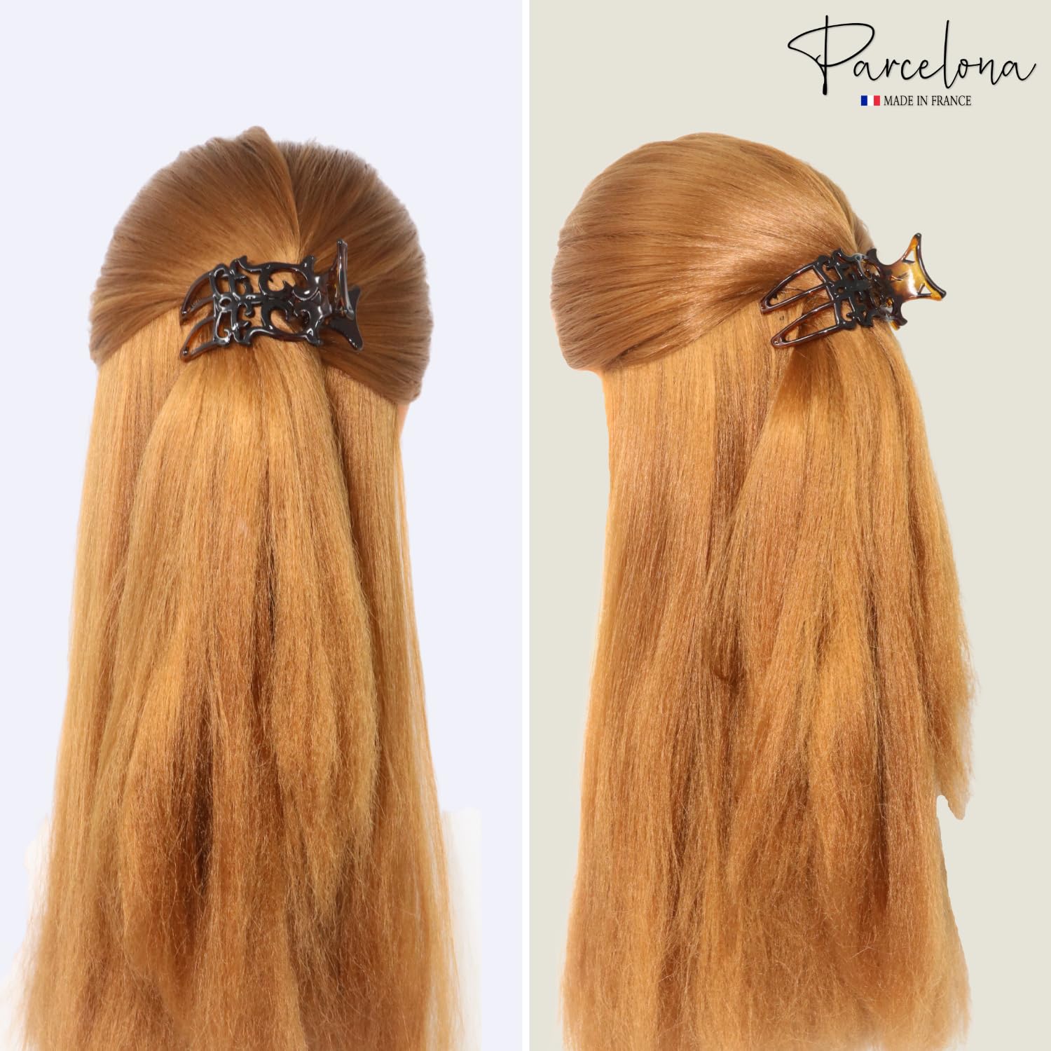 Parcelona Pequeña diapositiva francesa de celuloide intrincada en la pinza lateral del pelo del deslizador para el pelo fino