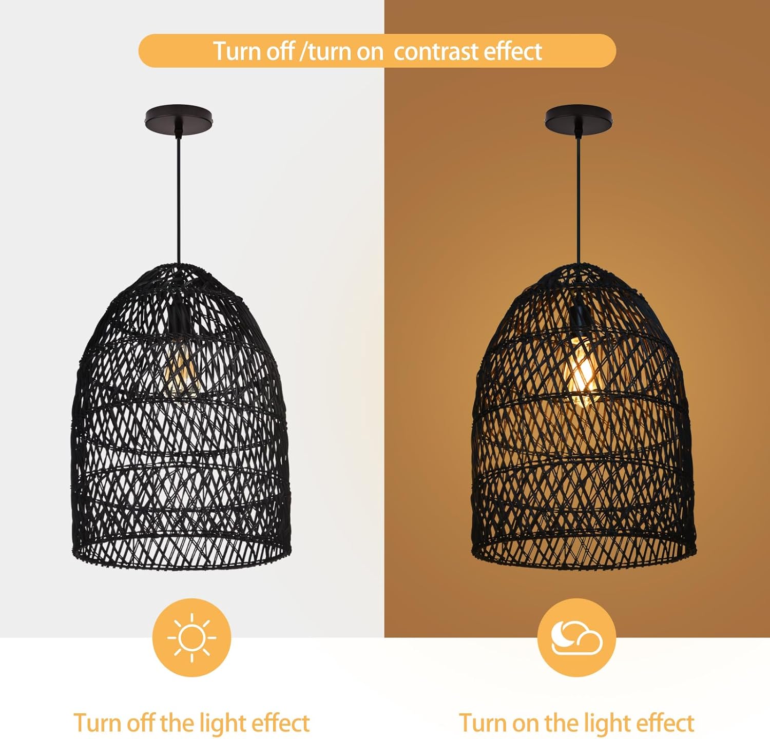Arturesthome Lámpara colgante de cesta de ratán rústico, lámpara de araña de mimbre bohemio, pantalla de artesanía costera hecha a mano, iluminación