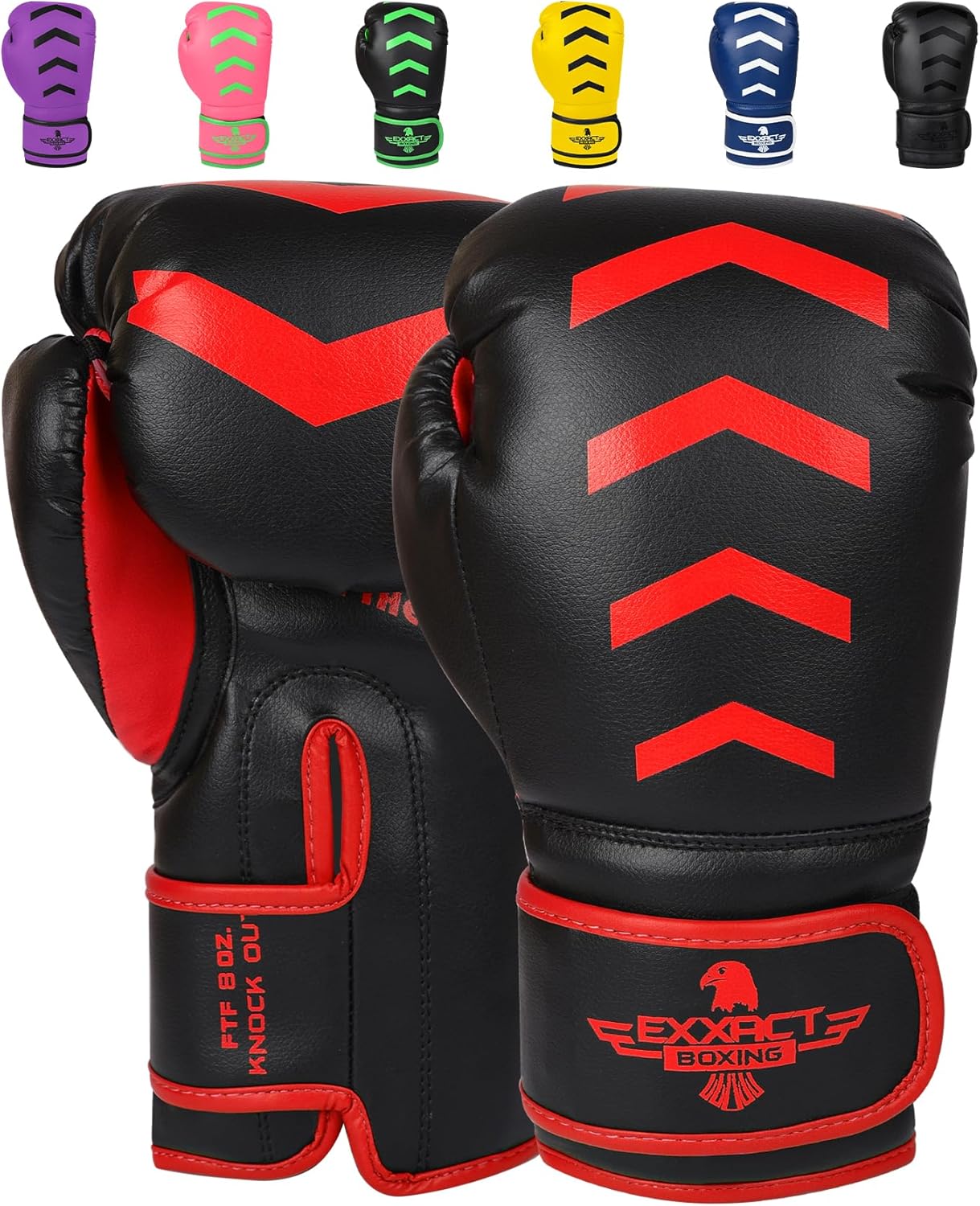 Exxact Sports Knockout – Guantes de boxeo juveniles para niños, guantes de boxeo de cuero duradero con protección acolchada para artes marciales