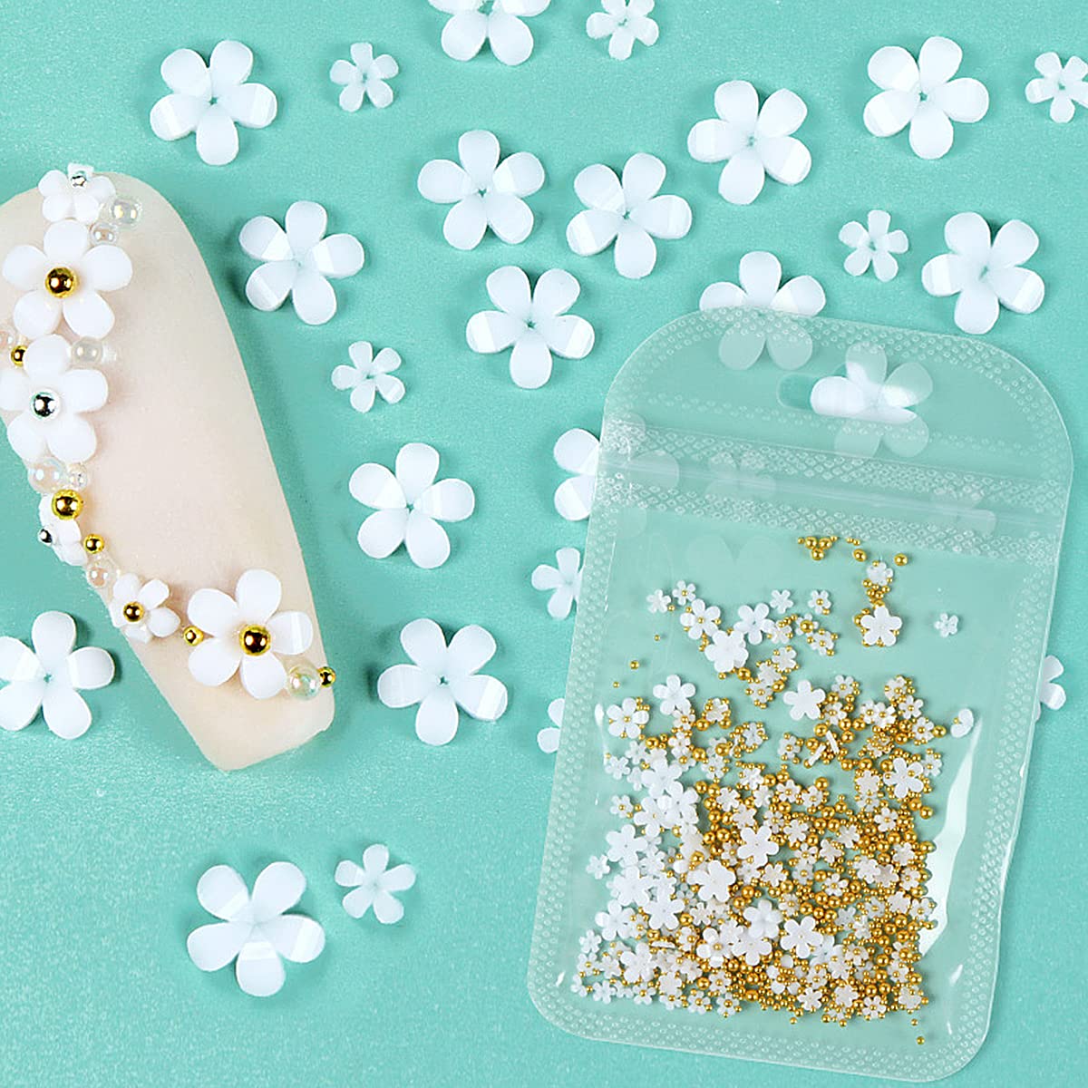 Paquete de 5 diamantes de imitación de flores 3D para decoración de uñas acrílicas, cuentas doradas, diseño de uñas, accesorios de bricolaje para