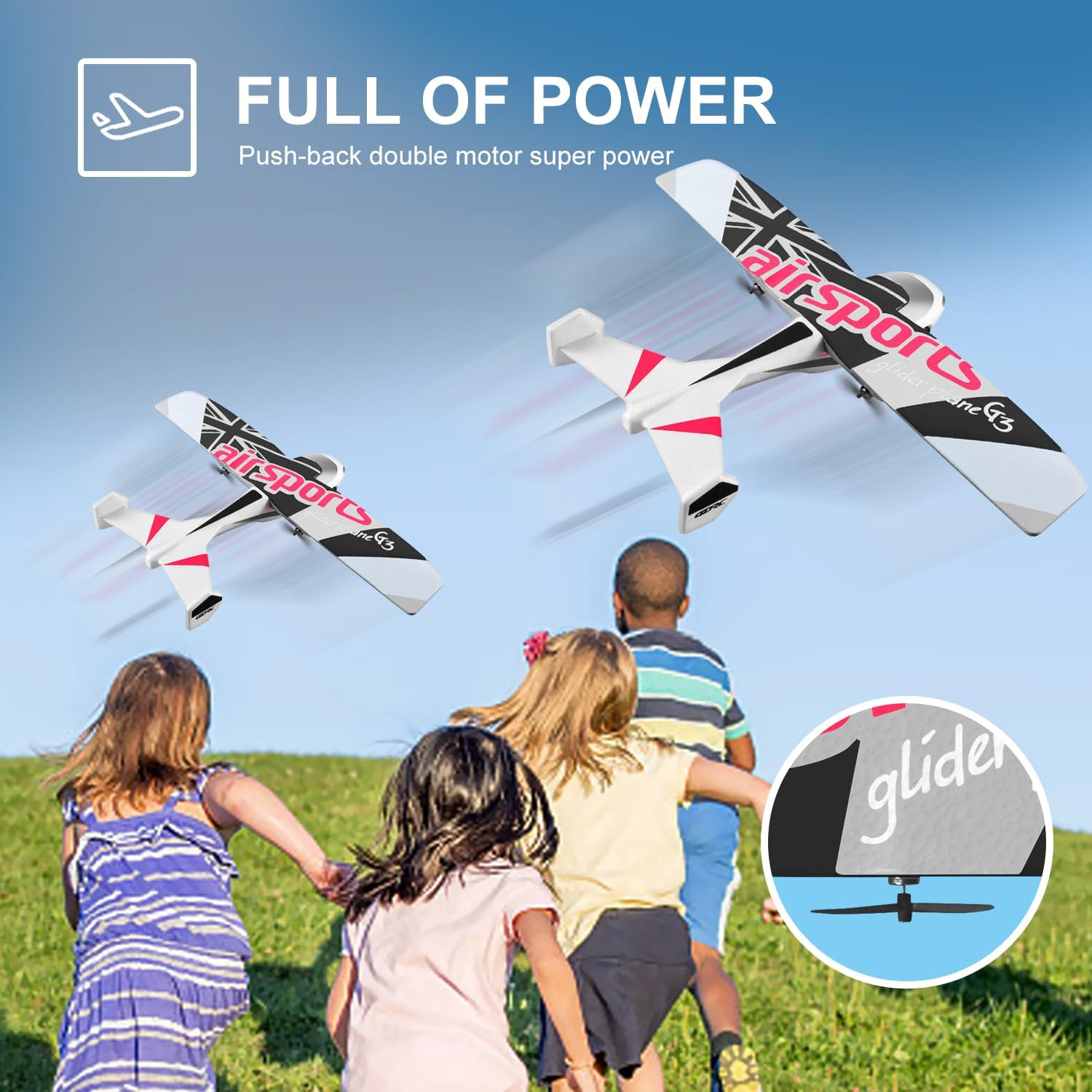 Avión RC, avión de control remoto de 2.4 GHz, vuelo con 2 baterías y hélice estabilizador giroscópico de 6 ejes, luz azul y verde, fácil de volar