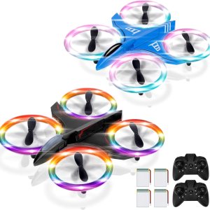 Drones para niños, paquete de 2 con luces LED coloridas deslumbrantes, mini dron para niños, 2 baterías, control remoto, modo sin cabeza, giro 3D, Drones para niños, paquete de 2 con luces LED coloridas deslumbrantes, mini dron para niños, 2 baterías, control remoto, modo sin cabeza, giro 3D,