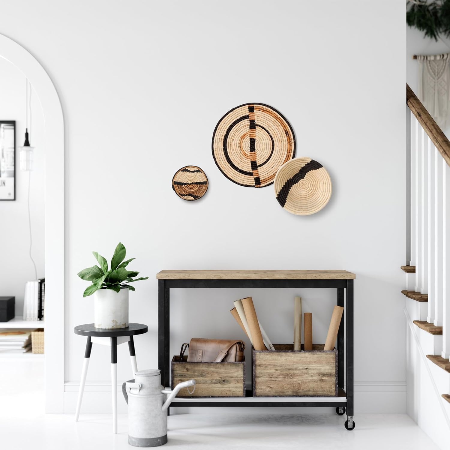 KAZI Cestas decorativas, decoración de pared y hogar, frutero y cesta de almacenamiento, hechas a mano con rafia, ecológicas por artesanos