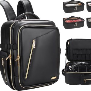 Relavel Mochila de maquillaje, estuche de maquillaje grande, kit de maquillaje profesional, bolsa de tren de viaje, organizador de almacenamiento de Relavel Mochila de maquillaje, estuche de maquillaje grande, kit de maquillaje profesional, bolsa de tren de viaje, organizador de almacenamiento de