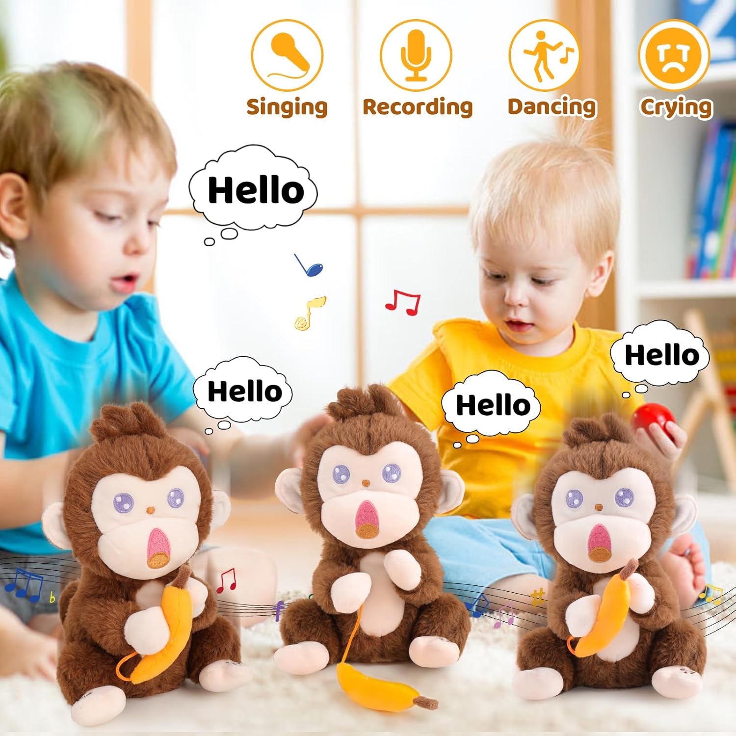 Emoin Monkey Stuffed Animals The Playful Monkey – Juguete interactivo de peluche de mono enojado, no tomes su plátano, mono interactivo, plátano,