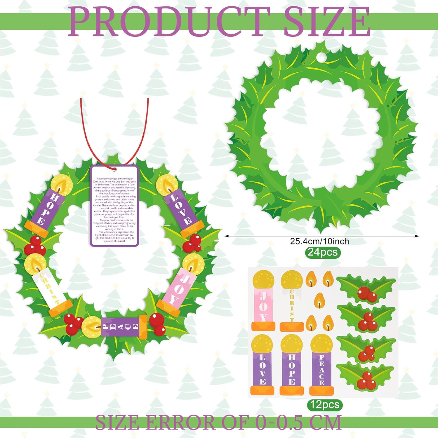 Poen Juego de 24 coronas de Adviento de Navidad para niños, Natividad de Cristo, manualidades, manualidades, decoración colgante, corona de adviento