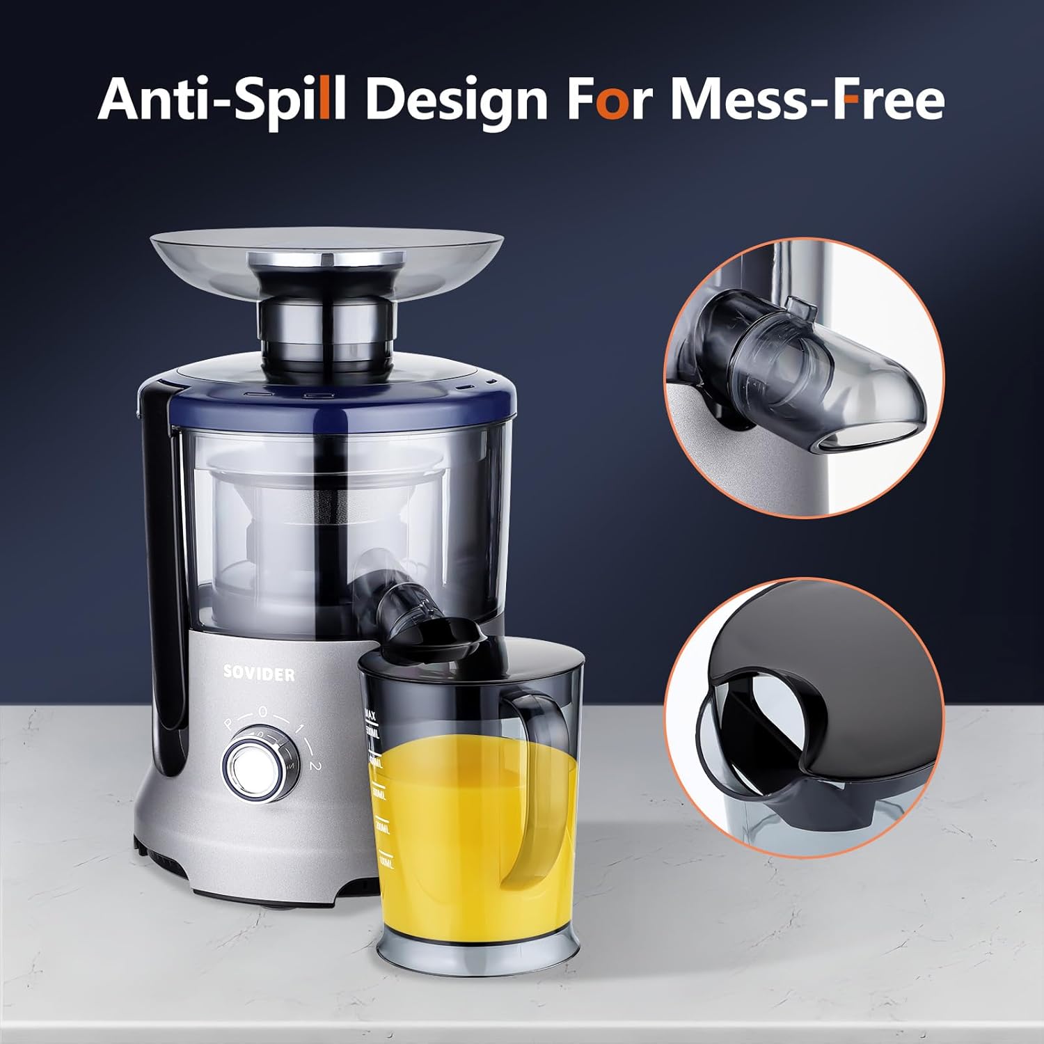 Exprimidor rápido para verduras y frutas con 2 tazas de jugo, tubo de alimentación de 3 pulgadas, extractor centrífugo de 800 W, fácil de limpiar